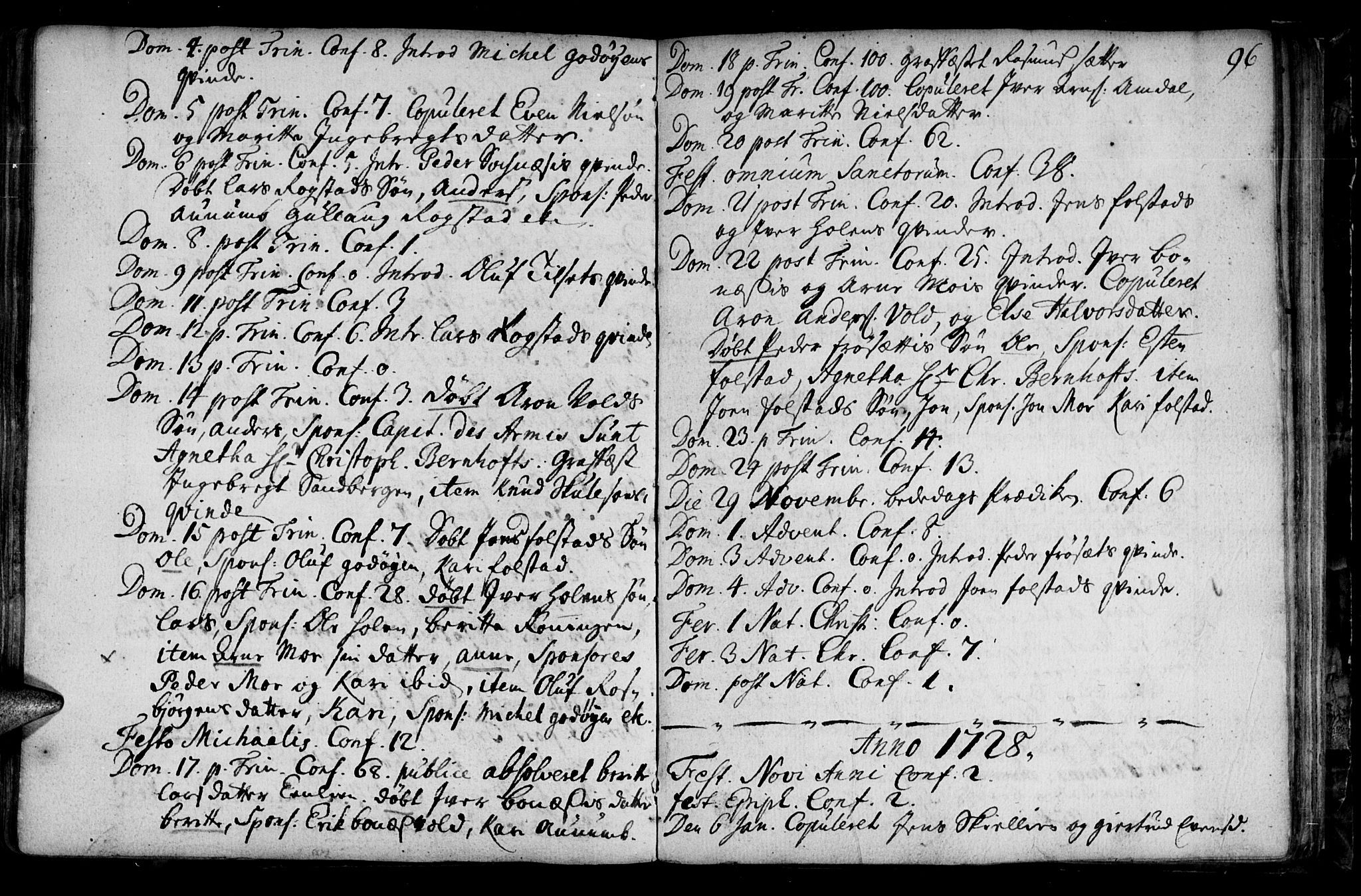Ministerialprotokoller, klokkerbøker og fødselsregistre - Sør-Trøndelag, SAT/A-1456/687/L0990: Parish register (official) no. 687A01, 1690-1746, p. 96
