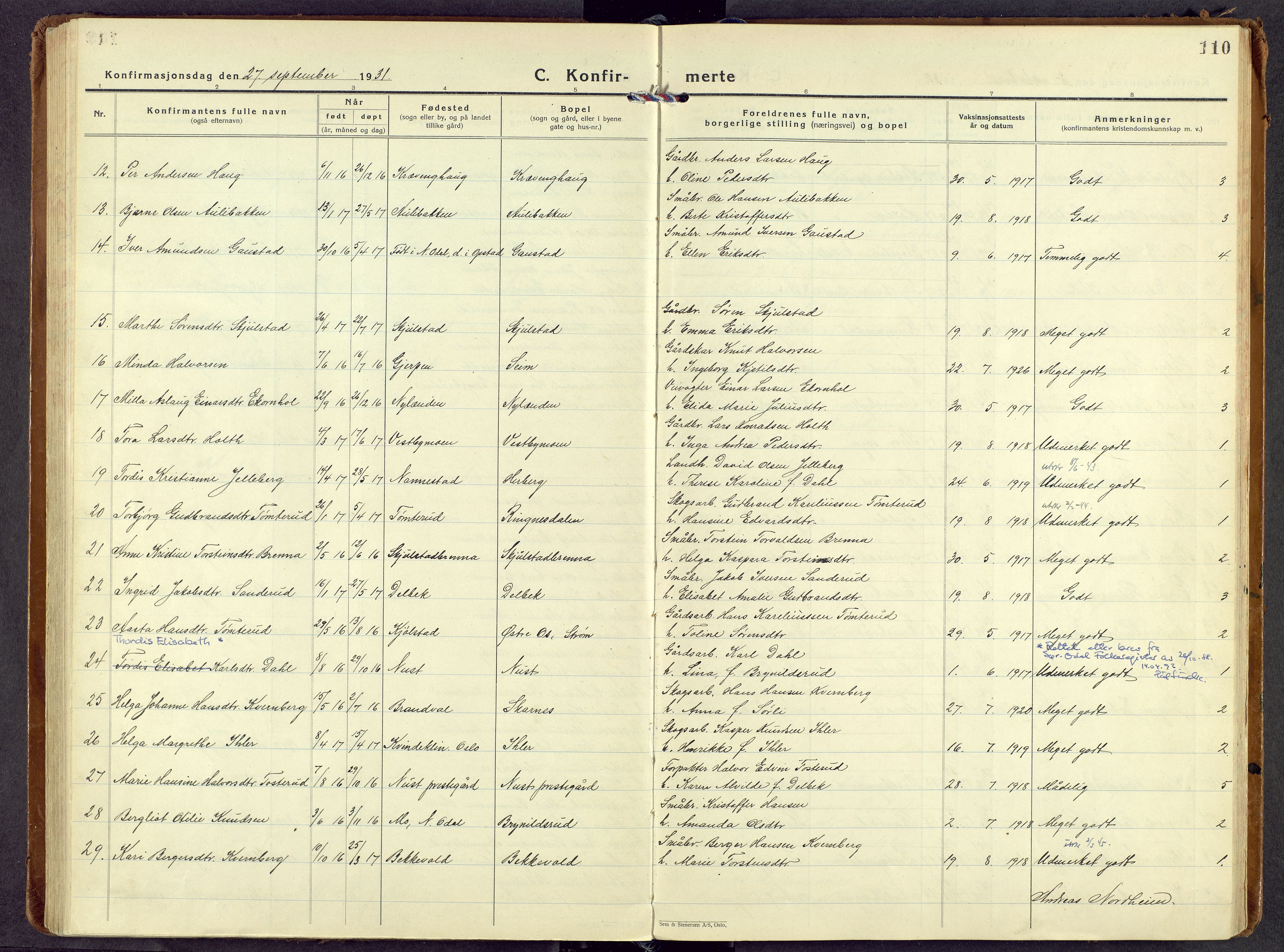 Sør-Odal prestekontor, AV/SAH-PREST-030/H/Ha/Haa/L0017: Parish register (official) no. 17, 1927-1980, p. 110