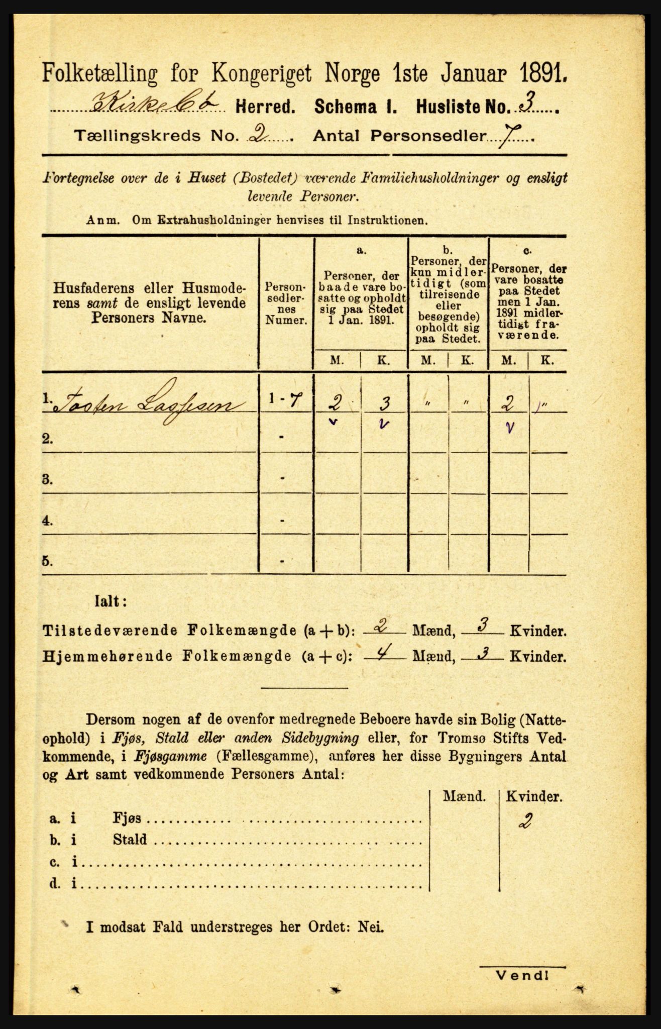 RA, 1891 census for 1416 Kyrkjebø, 1891, p. 284