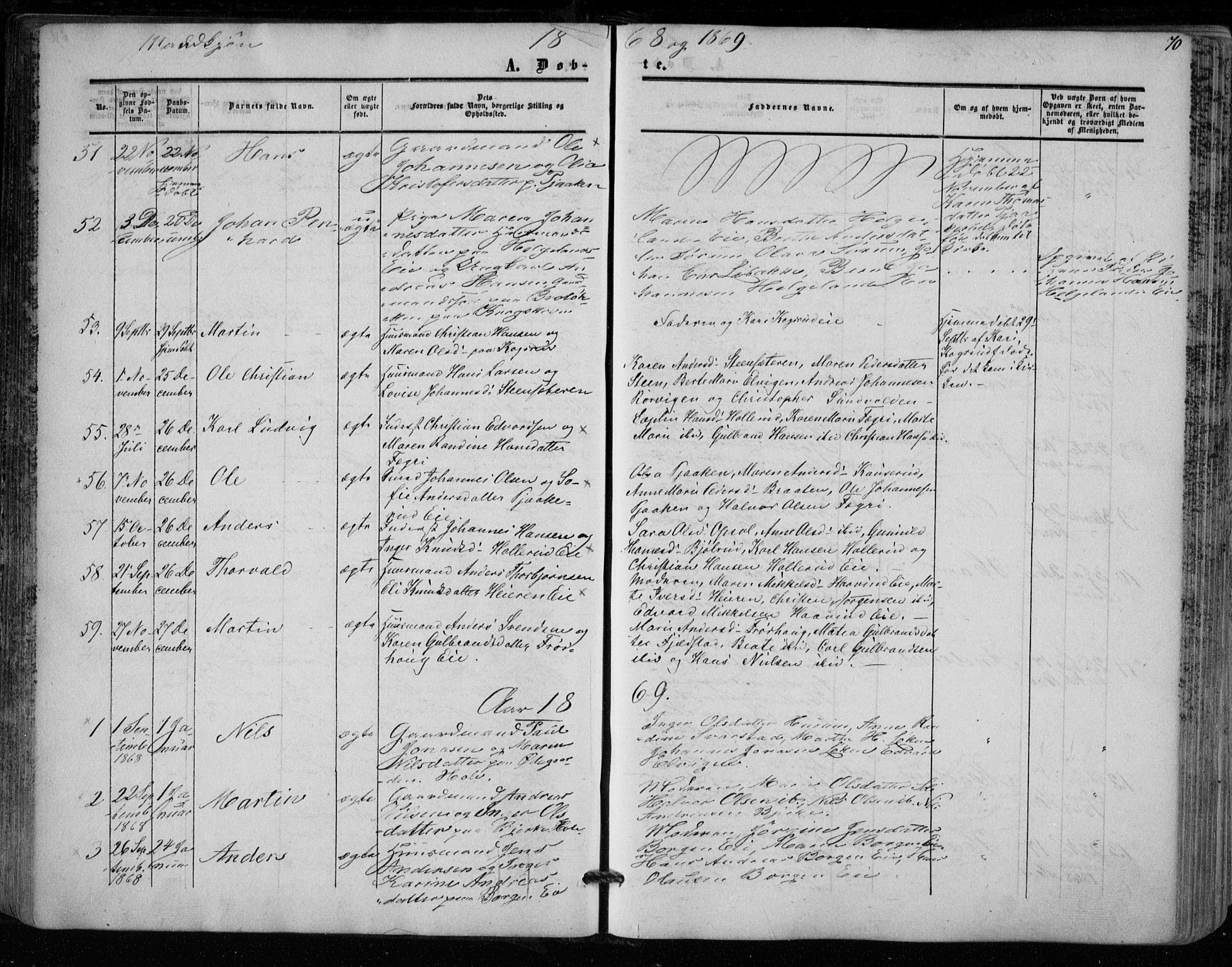 Hole kirkebøker, SAKO/A-228/F/Fa/L0006: Parish register (official) no. I 6, 1852-1872, p. 70