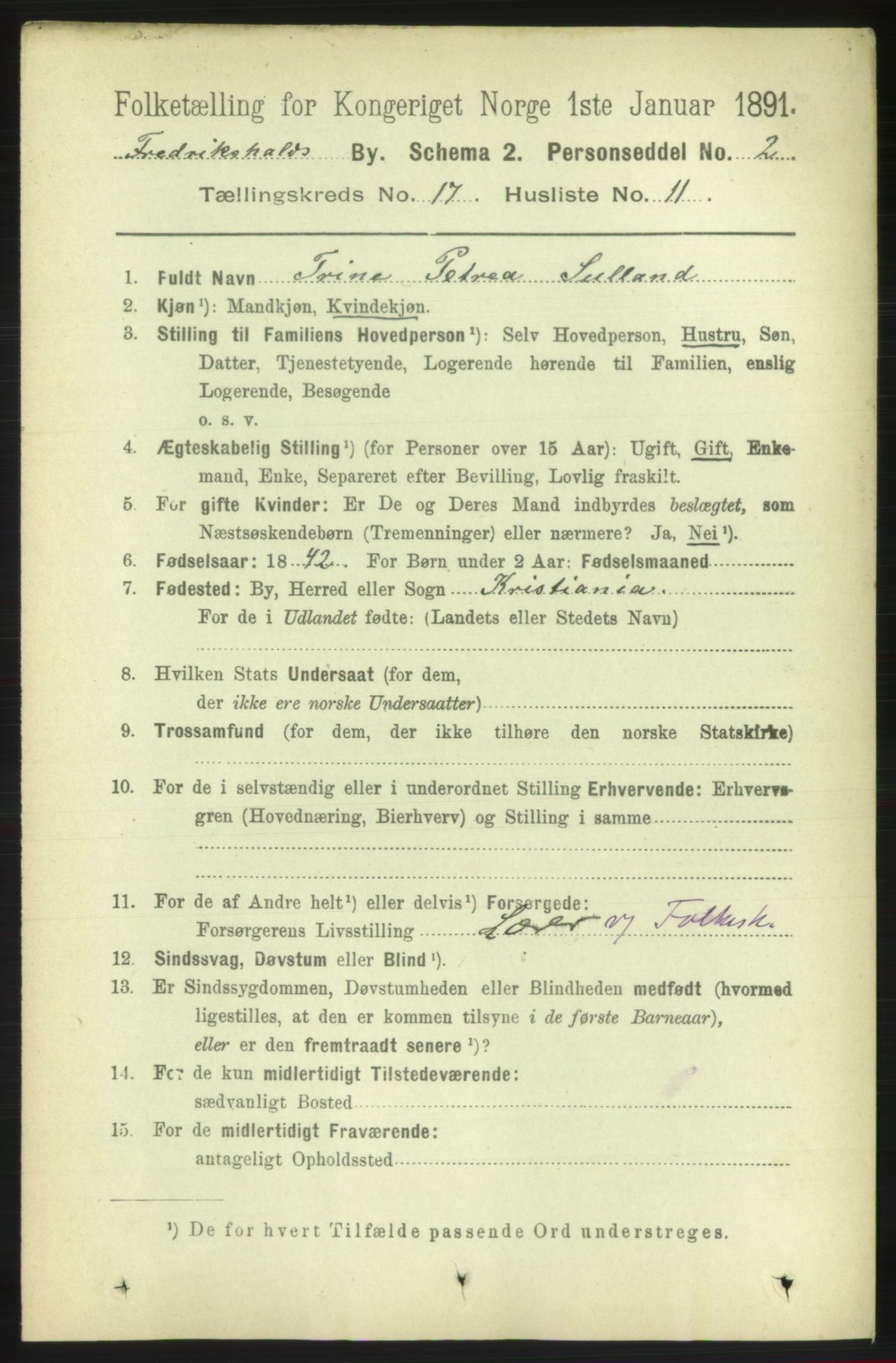 RA, 1891 census for 0101 Fredrikshald, 1891, p. 11052