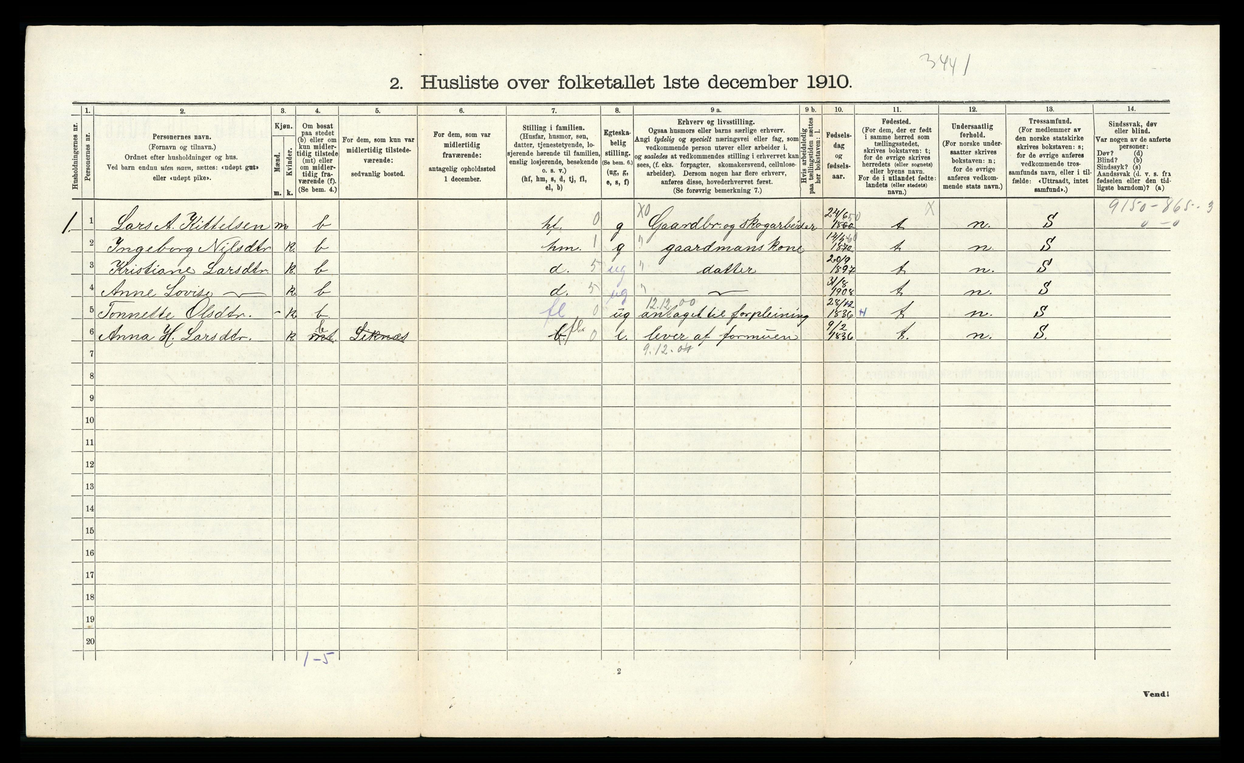 RA, 1910 census for Gyland, 1910, p. 109