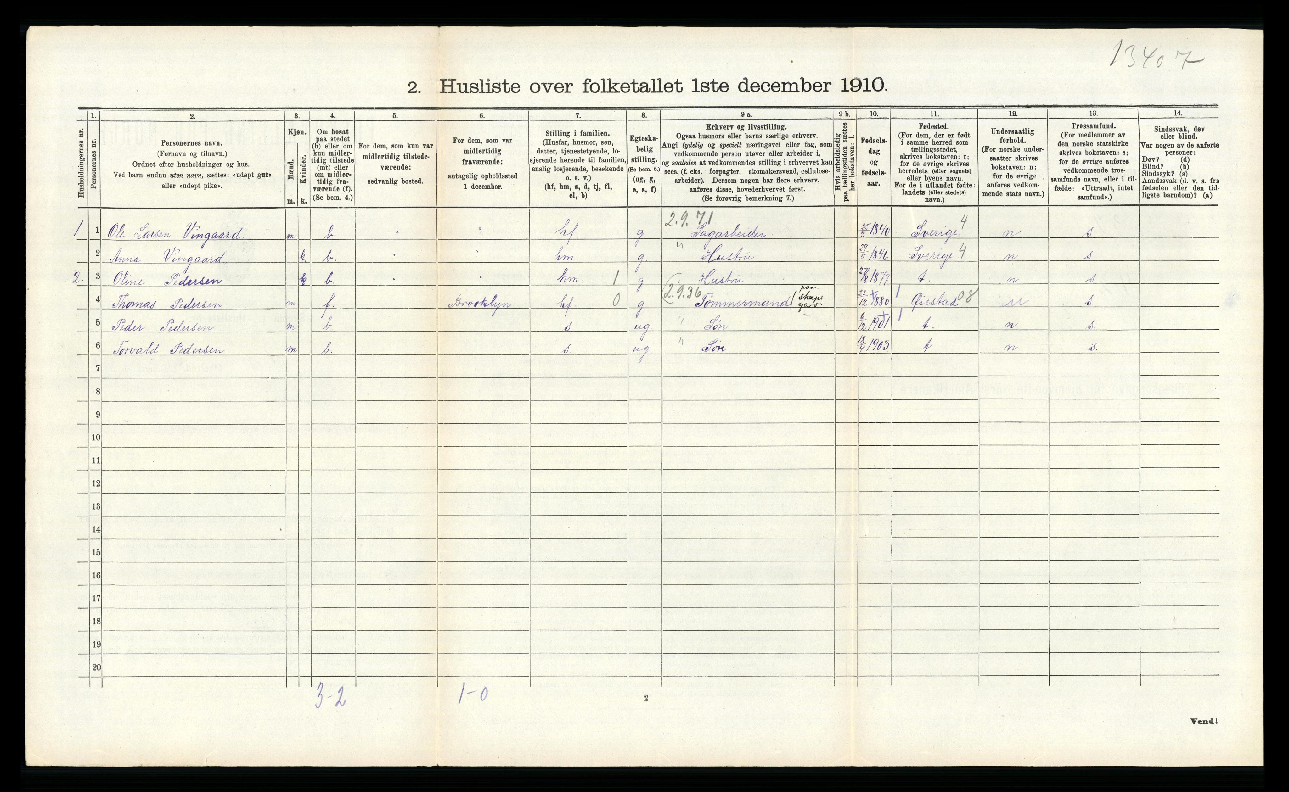 RA, 1910 census for Hisøy, 1910, p. 304