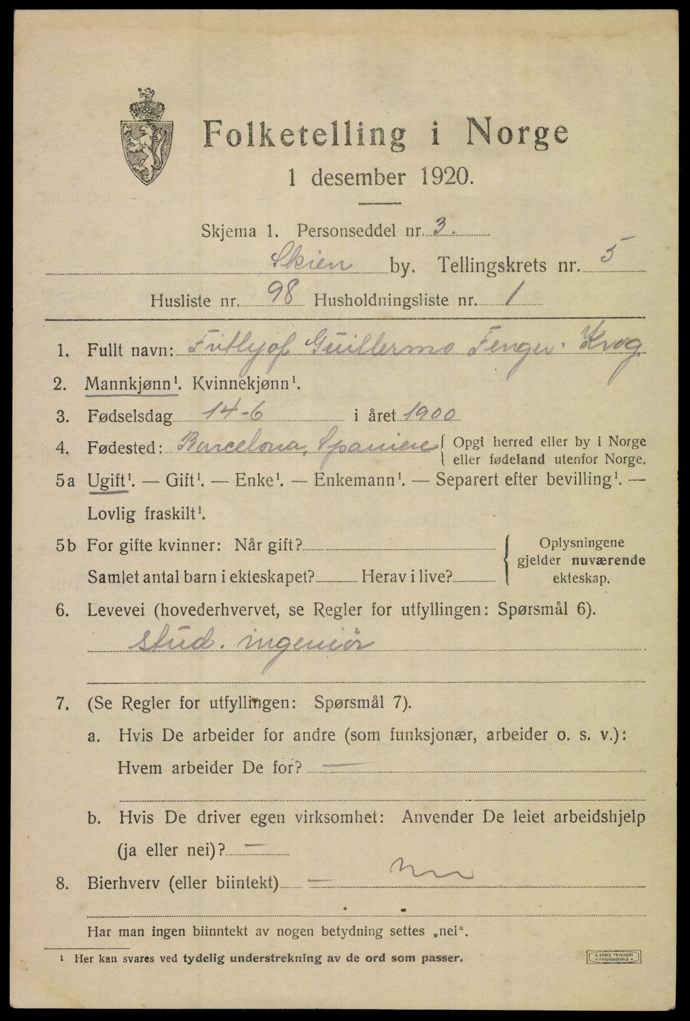 SAKO, 1920 census for Skien, 1920, p. 21234