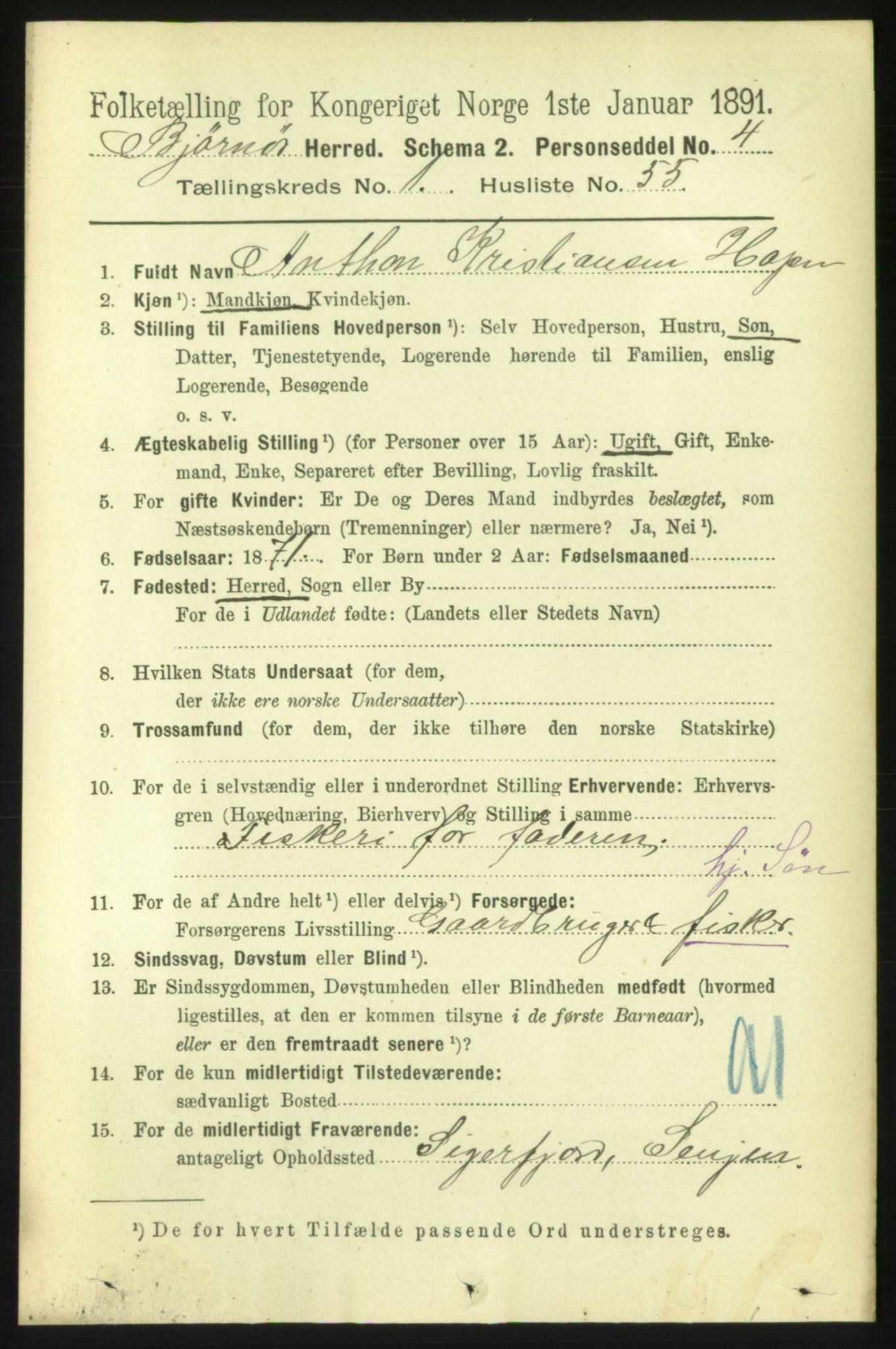 RA, 1891 census for 1632 Bjørnør, 1891, p. 448