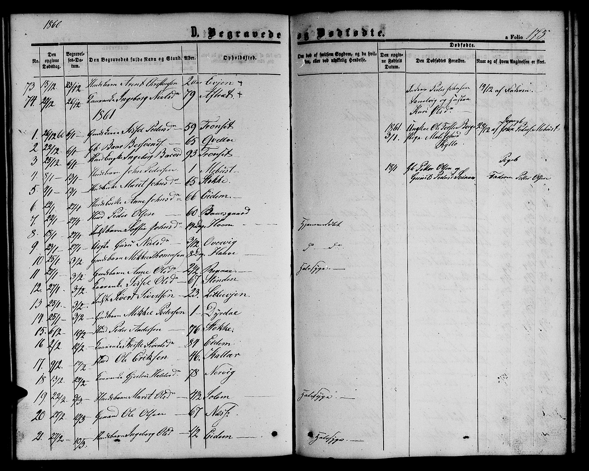 Ministerialprotokoller, klokkerbøker og fødselsregistre - Sør-Trøndelag, SAT/A-1456/695/L1155: Parish register (copy) no. 695C06, 1859-1868, p. 173