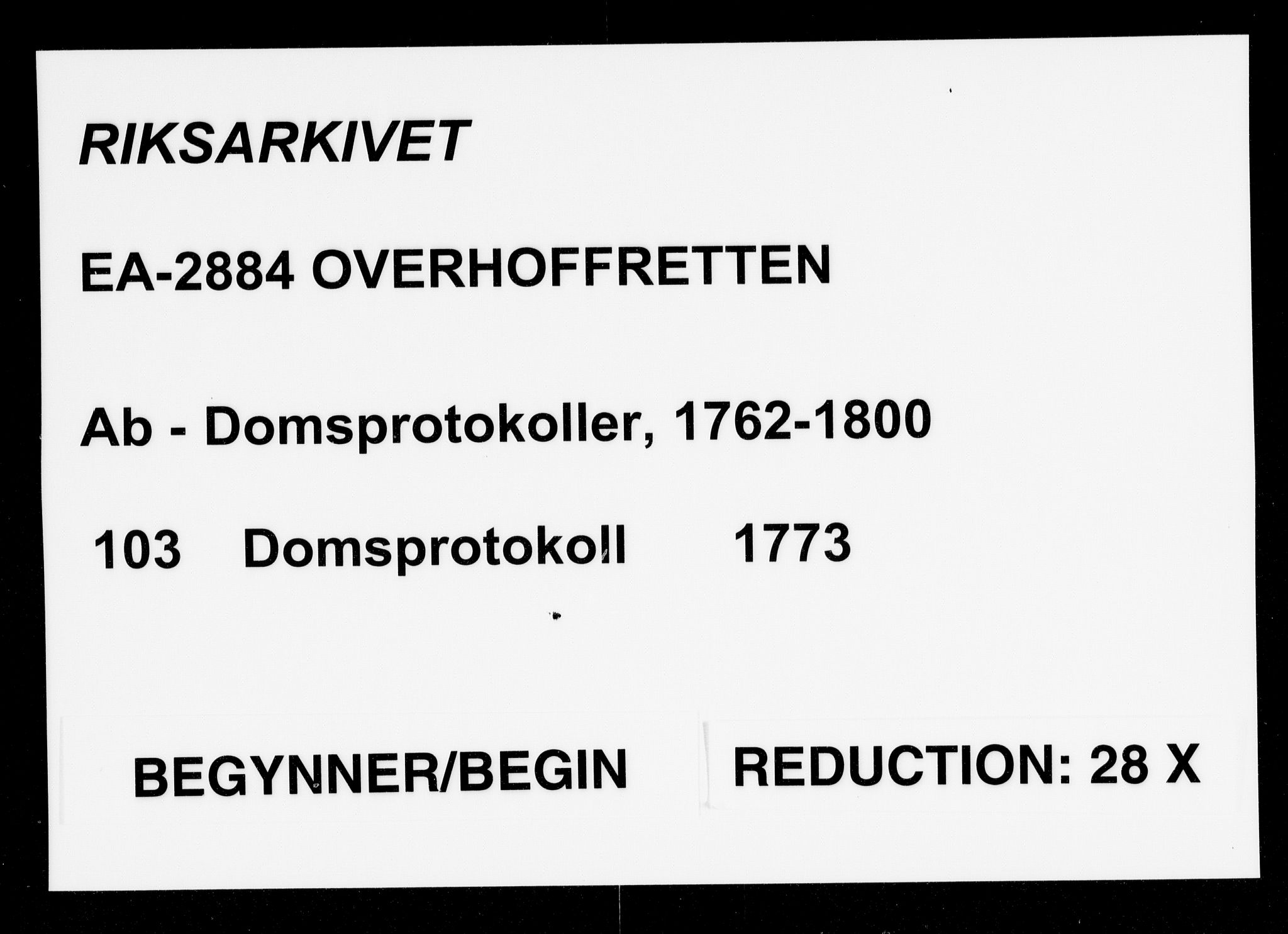 Overhoffretten 1667-1797, AV/RA-EA-2884/Ab/L0103: Domsprotokoll, 1773