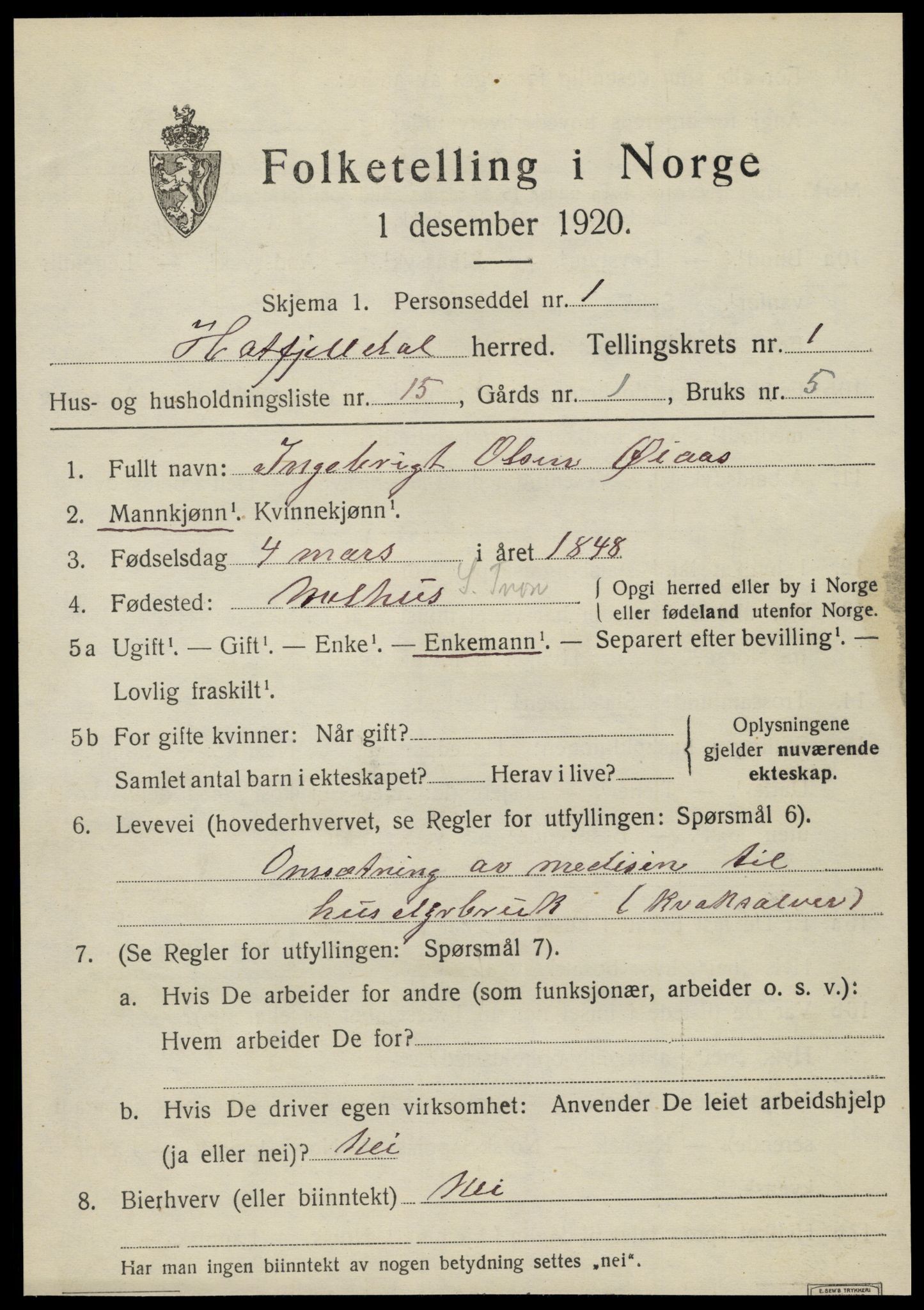 SAT, 1920 census for Hattfjelldal, 1920, p. 534