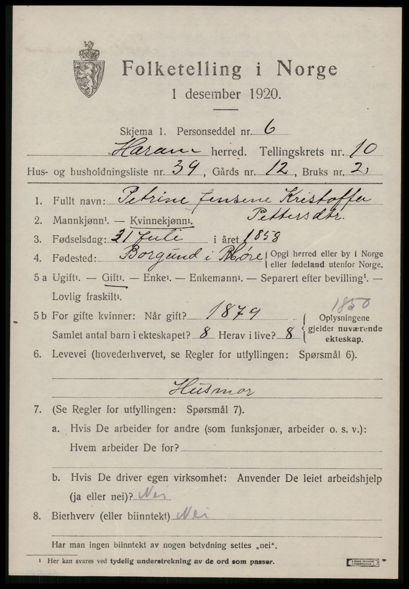 SAT, 1920 census for Haram, 1920, p. 6261