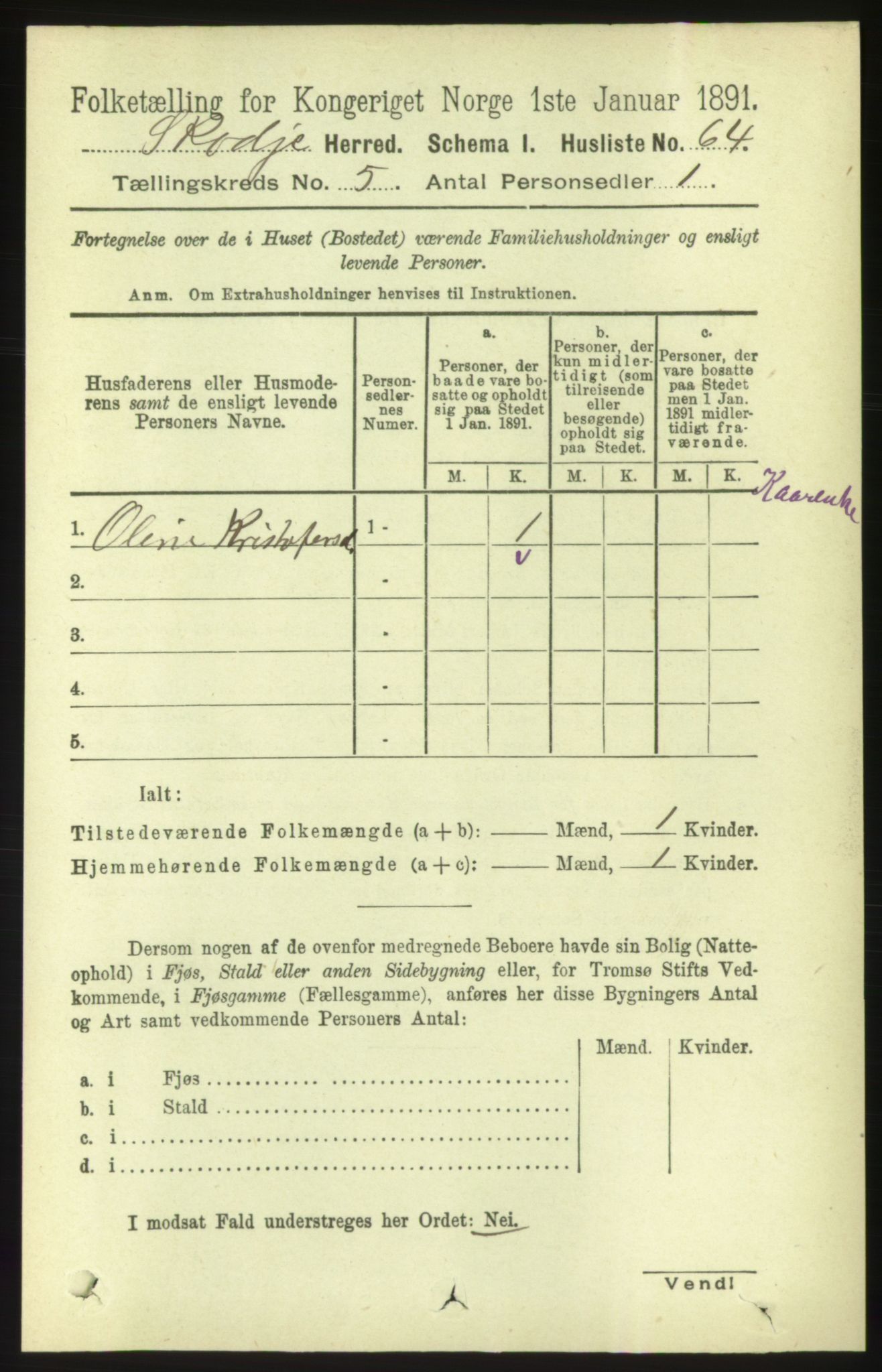 RA, 1891 census for 1529 Skodje, 1891, p. 797