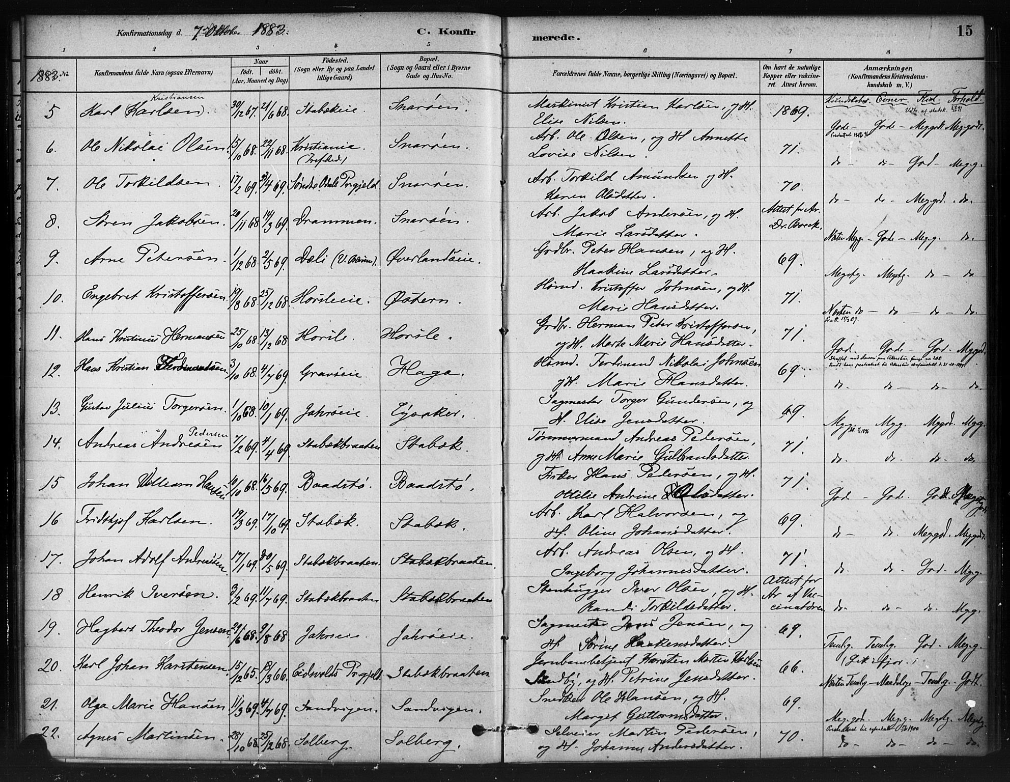 Asker prestekontor Kirkebøker, AV/SAO-A-10256a/F/Fc/L0002: Parish register (official) no. III 2, 1879-1904, p. 15