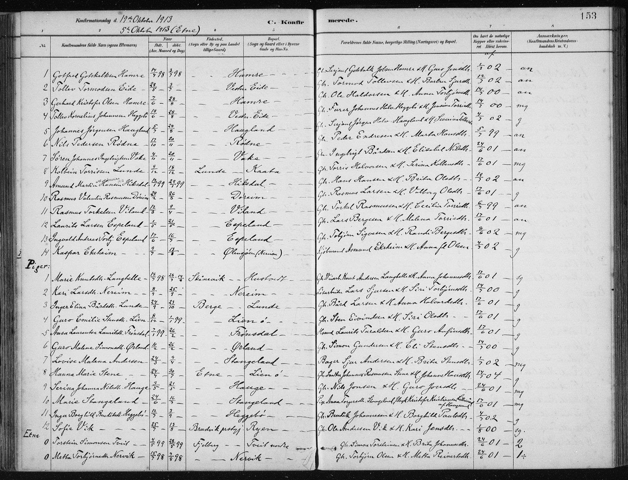 Fjelberg sokneprestembete, AV/SAB-A-75201/H/Haa: Parish register (official) no. D 1, 1879-1918, p. 153