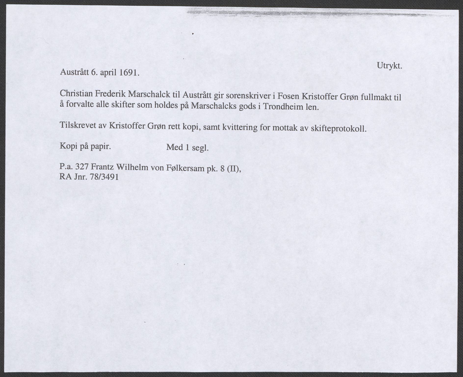 Riksarkivets diplomsamling, RA/EA-5965/F12/L0008: Pk. 8 (II), 1602-1704, p. 135