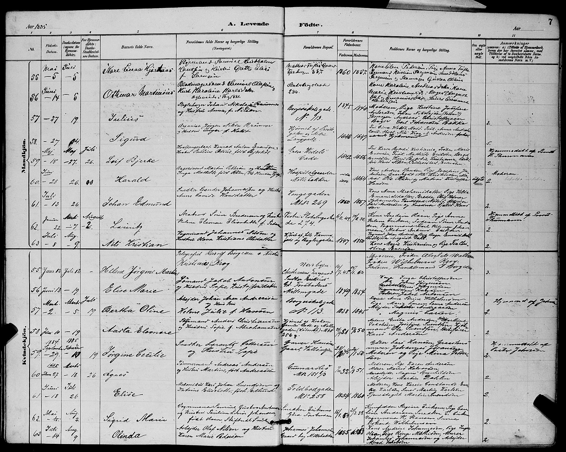 Tønsberg kirkebøker, AV/SAKO-A-330/G/Ga/L0006: Parish register (copy) no. 6, 1885-1895, p. 7