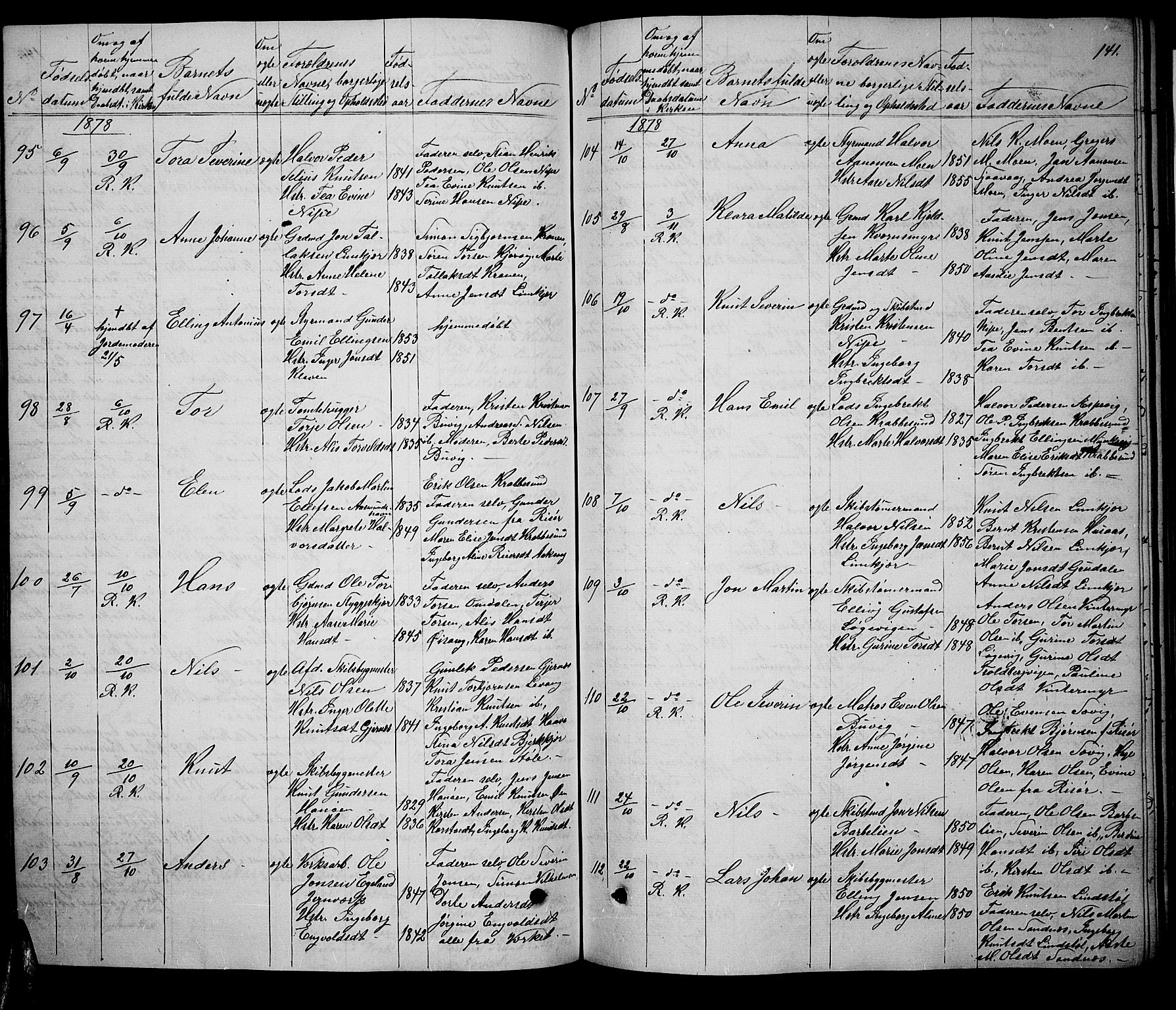 Søndeled sokneprestkontor, AV/SAK-1111-0038/F/Fb/L0004: Parish register (copy) no. B 4, 1857-1884, p. 141