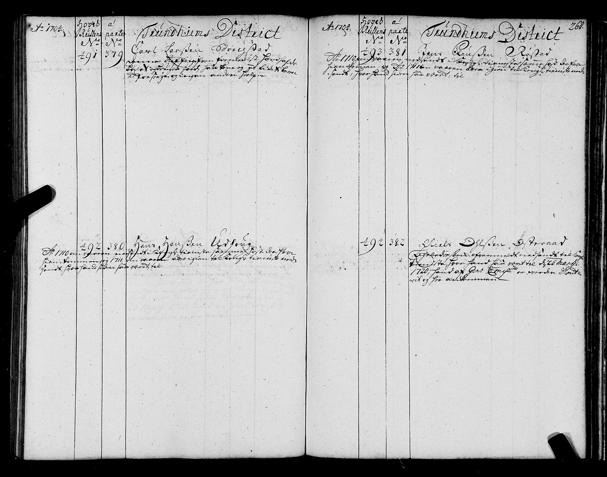 Sjøinnrulleringen - Trondhjemske distrikt, AV/SAT-A-5121/01/L0004: Ruller over sjøfolk i Trondhjem by, 1704-1710, p. 268