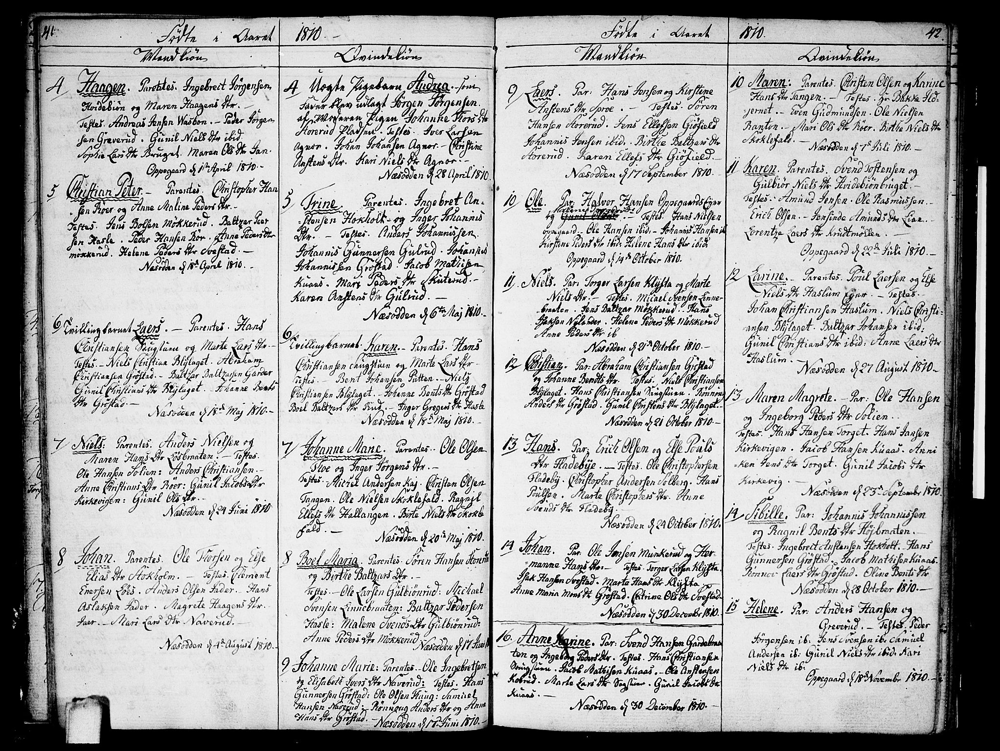 Nesodden prestekontor Kirkebøker, SAO/A-10013/F/Fa/L0005: Parish register (official) no. I 5, 1793-1814, p. 41-42