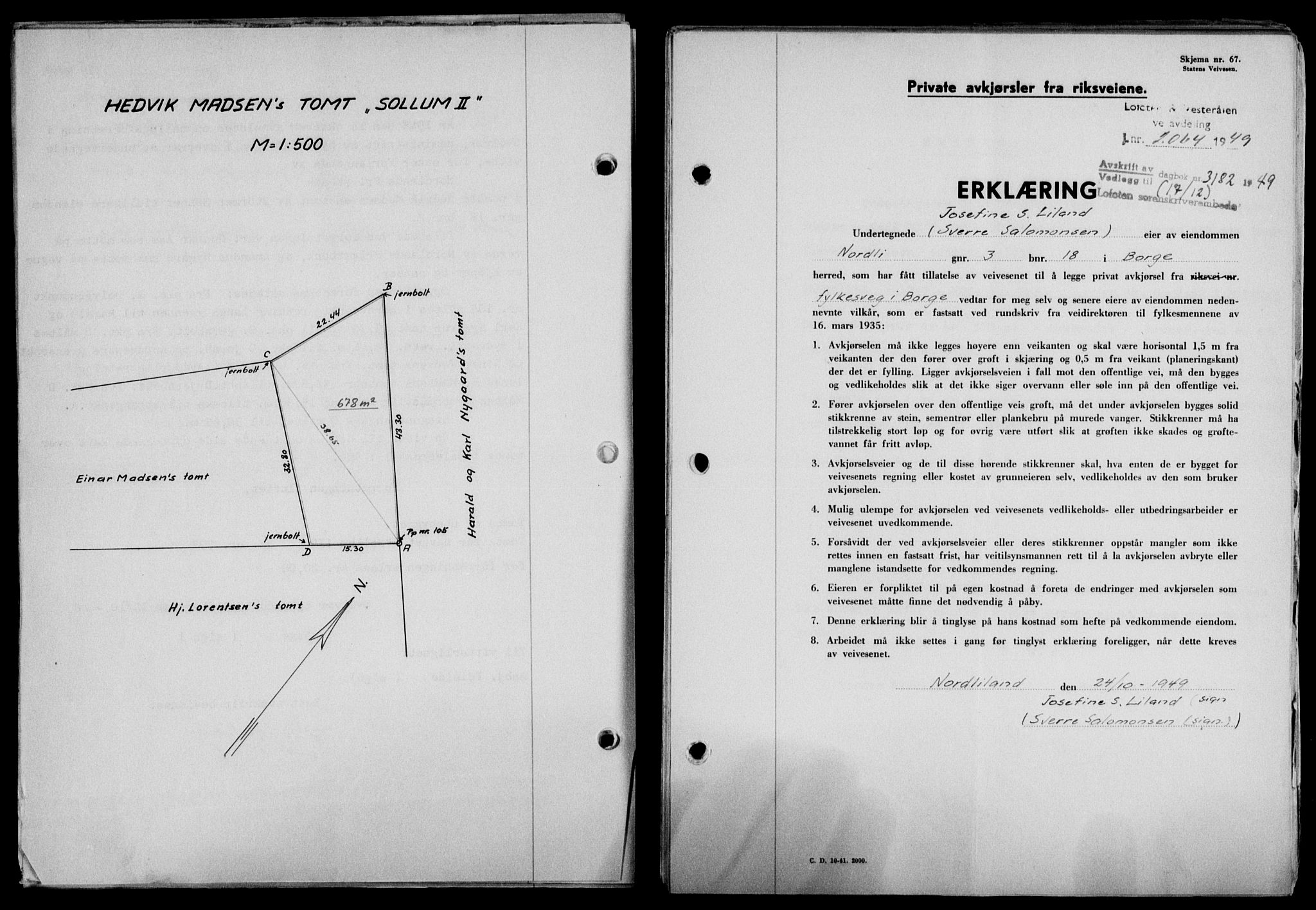 Lofoten sorenskriveri, SAT/A-0017/1/2/2C/L0022a: Mortgage book no. 22a, 1949-1950, Diary no: : 3182/1949