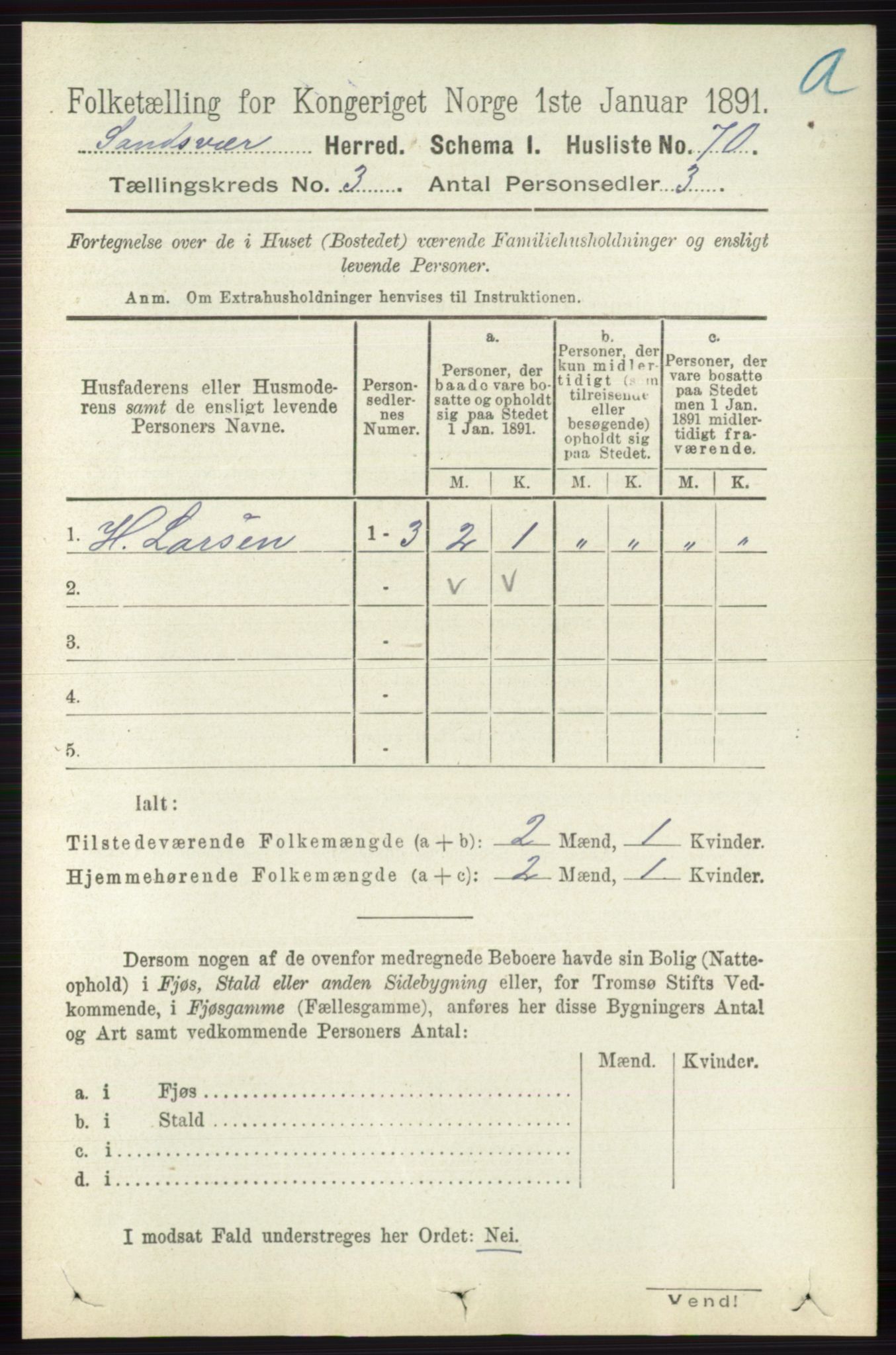 RA, 1891 census for 0629 Sandsvær, 1891, p. 1272