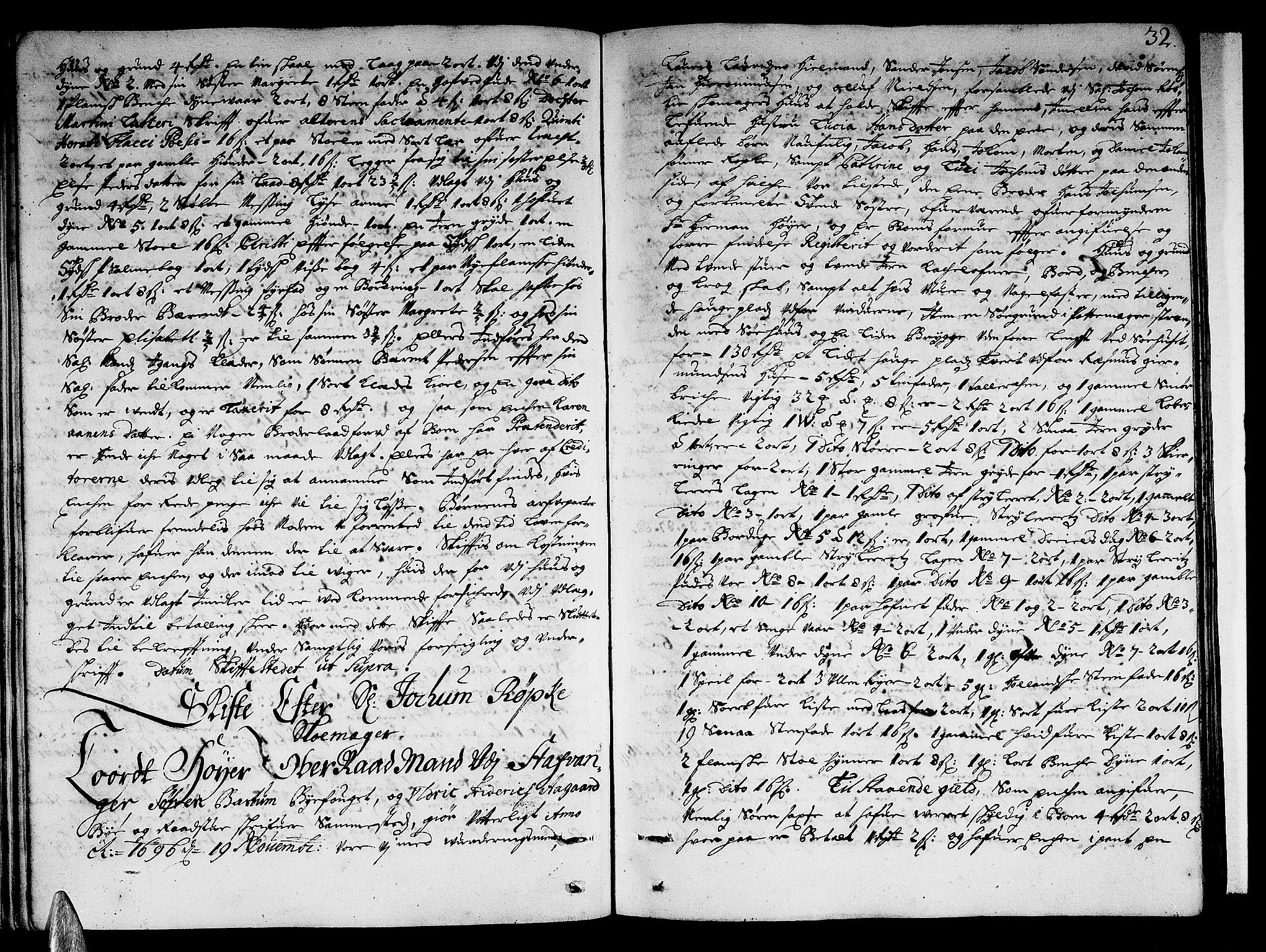 Stavanger byfogd, AV/SAST-A-101408/001/5/50/503BB/L0003: Skifteprotokoll, 1695-1707, p. 31b-32a