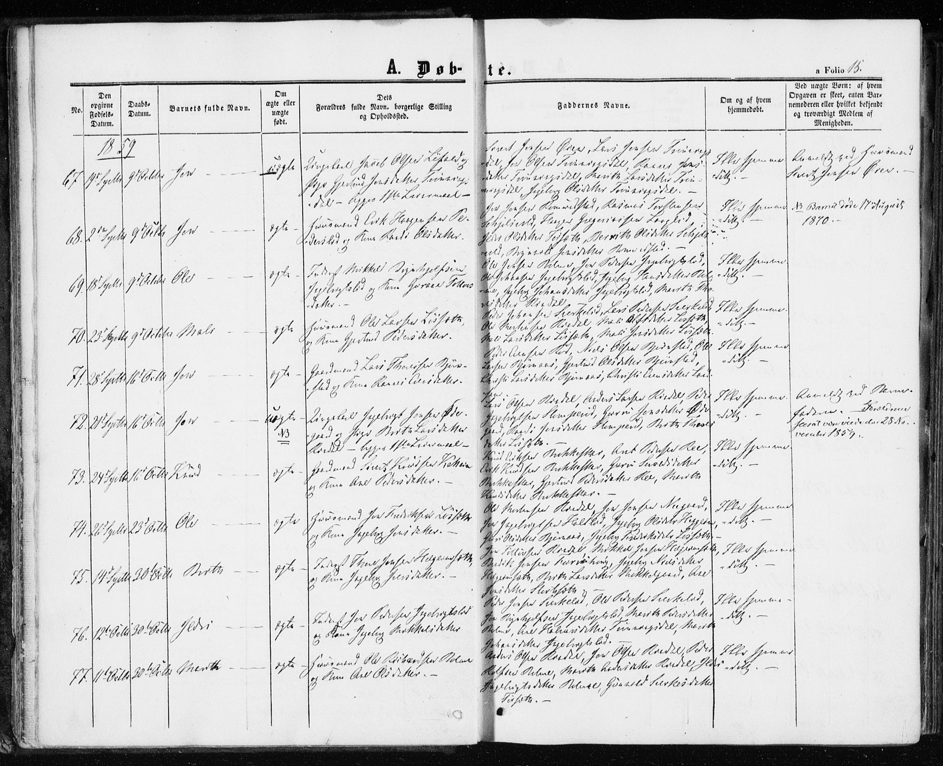 Ministerialprotokoller, klokkerbøker og fødselsregistre - Møre og Romsdal, AV/SAT-A-1454/598/L1067: Parish register (official) no. 598A01, 1858-1871, p. 15