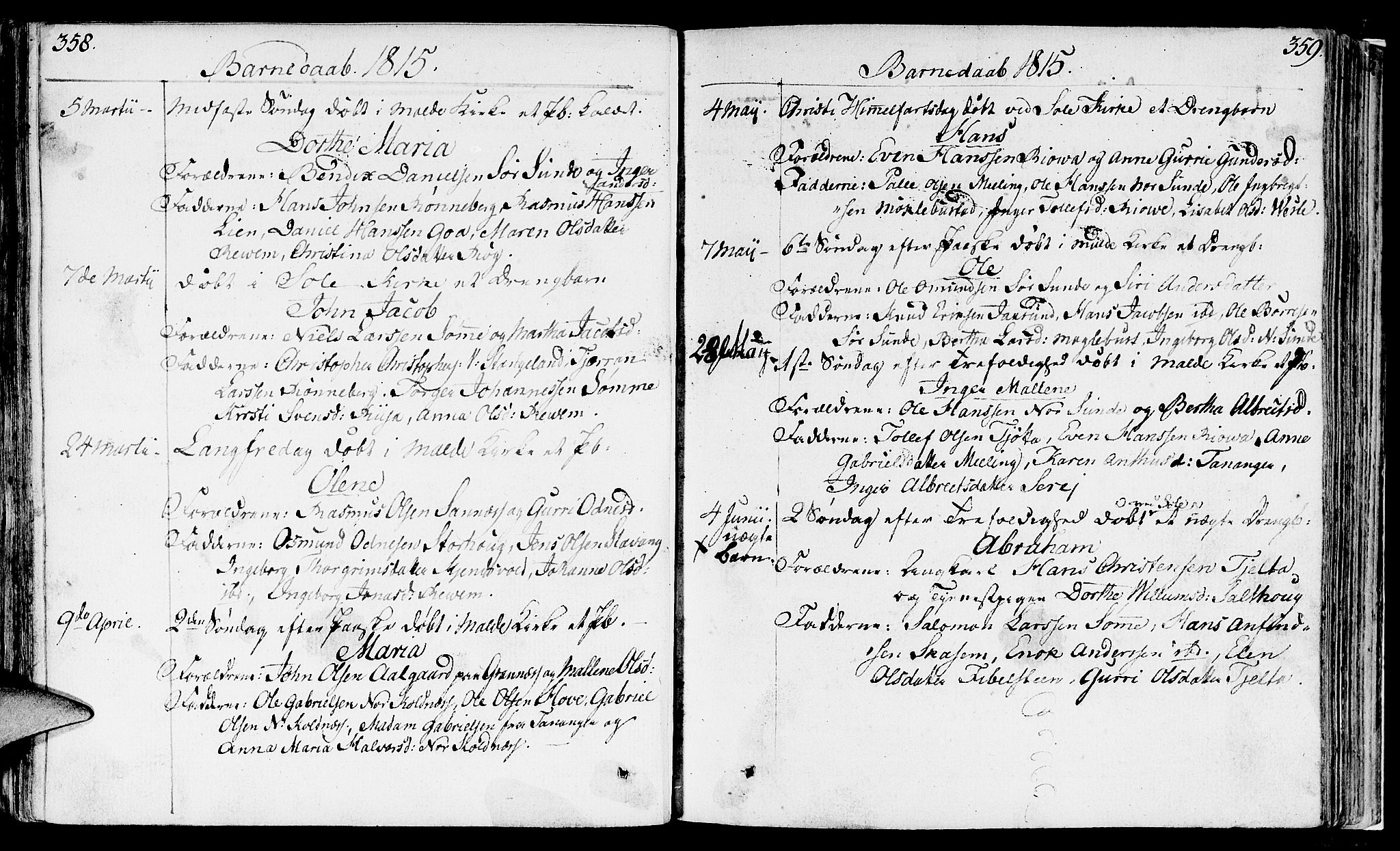 Håland sokneprestkontor, AV/SAST-A-101802/001/30BA/L0003: Parish register (official) no. A 3, 1794-1815, p. 358-359