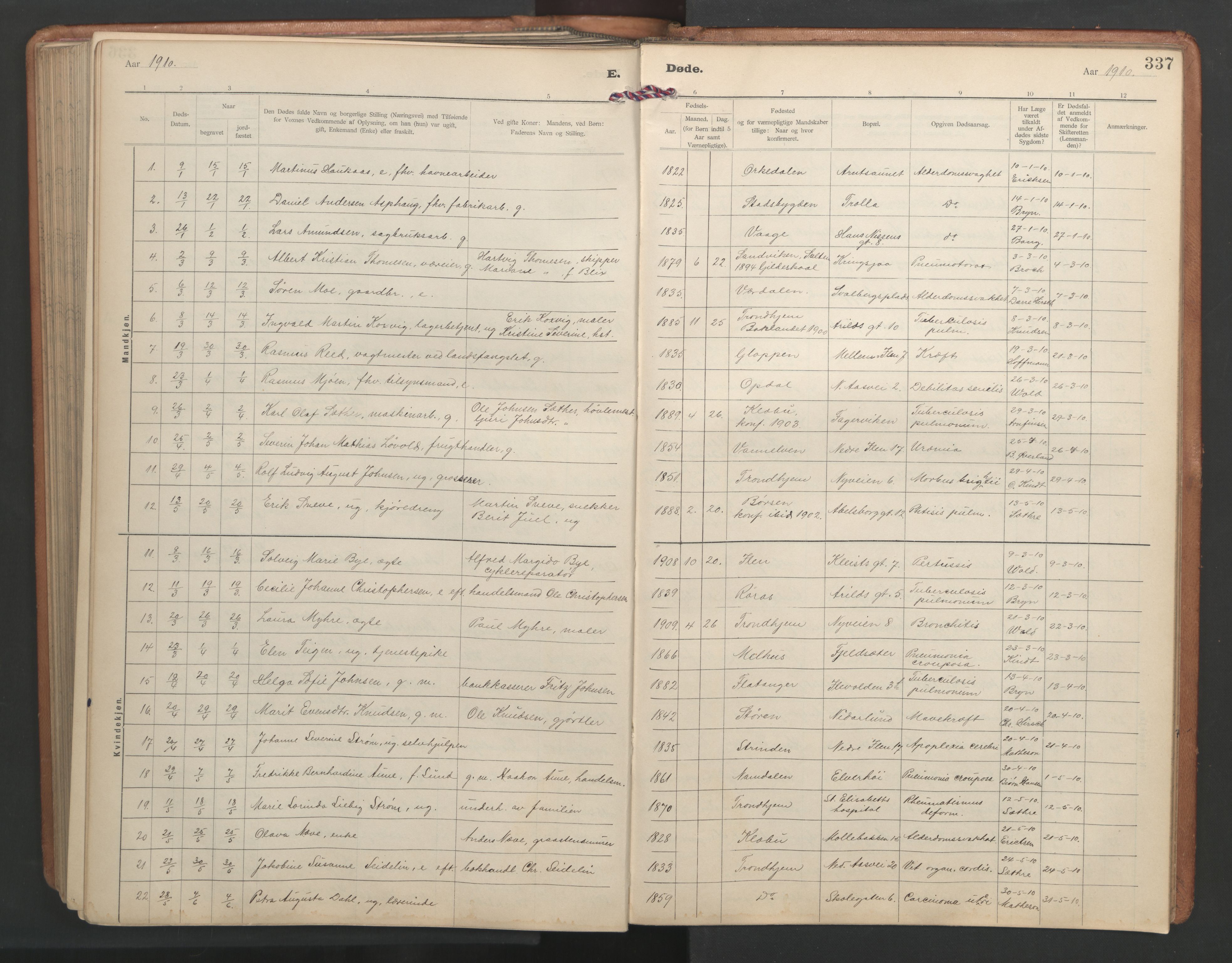 Ministerialprotokoller, klokkerbøker og fødselsregistre - Sør-Trøndelag, SAT/A-1456/603/L0173: Parish register (copy) no. 603C01, 1907-1962, p. 337