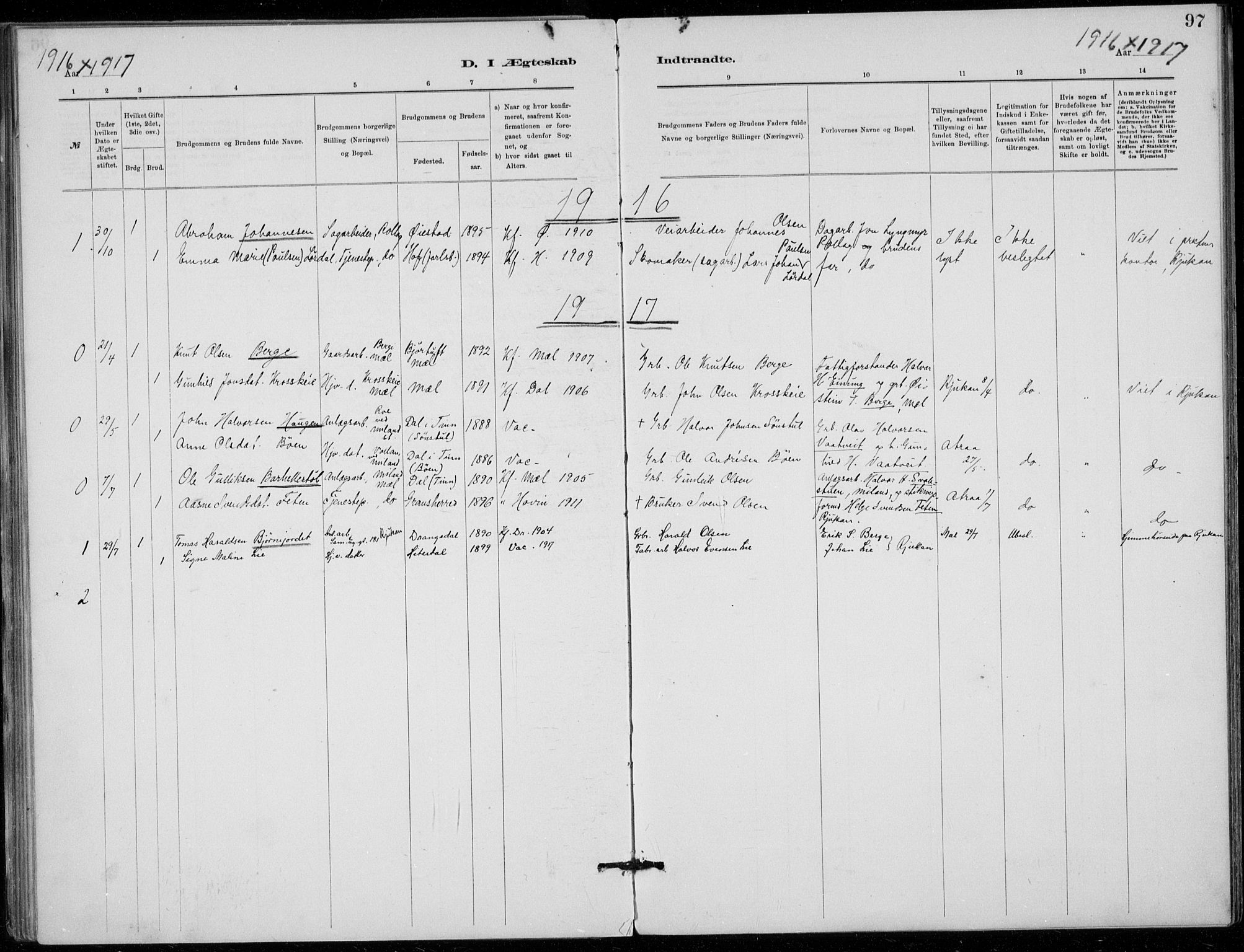 Tinn kirkebøker, AV/SAKO-A-308/F/Fb/L0002: Parish register (official) no. II 2, 1878-1917, p. 97