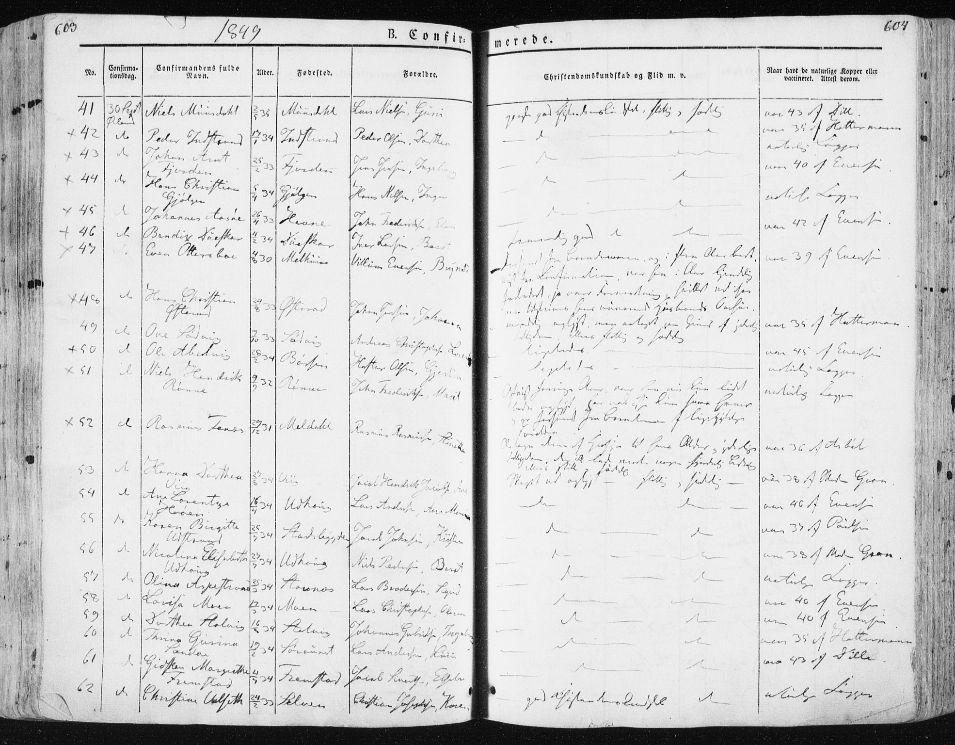 Ministerialprotokoller, klokkerbøker og fødselsregistre - Sør-Trøndelag, AV/SAT-A-1456/659/L0736: Parish register (official) no. 659A06, 1842-1856, p. 603-604