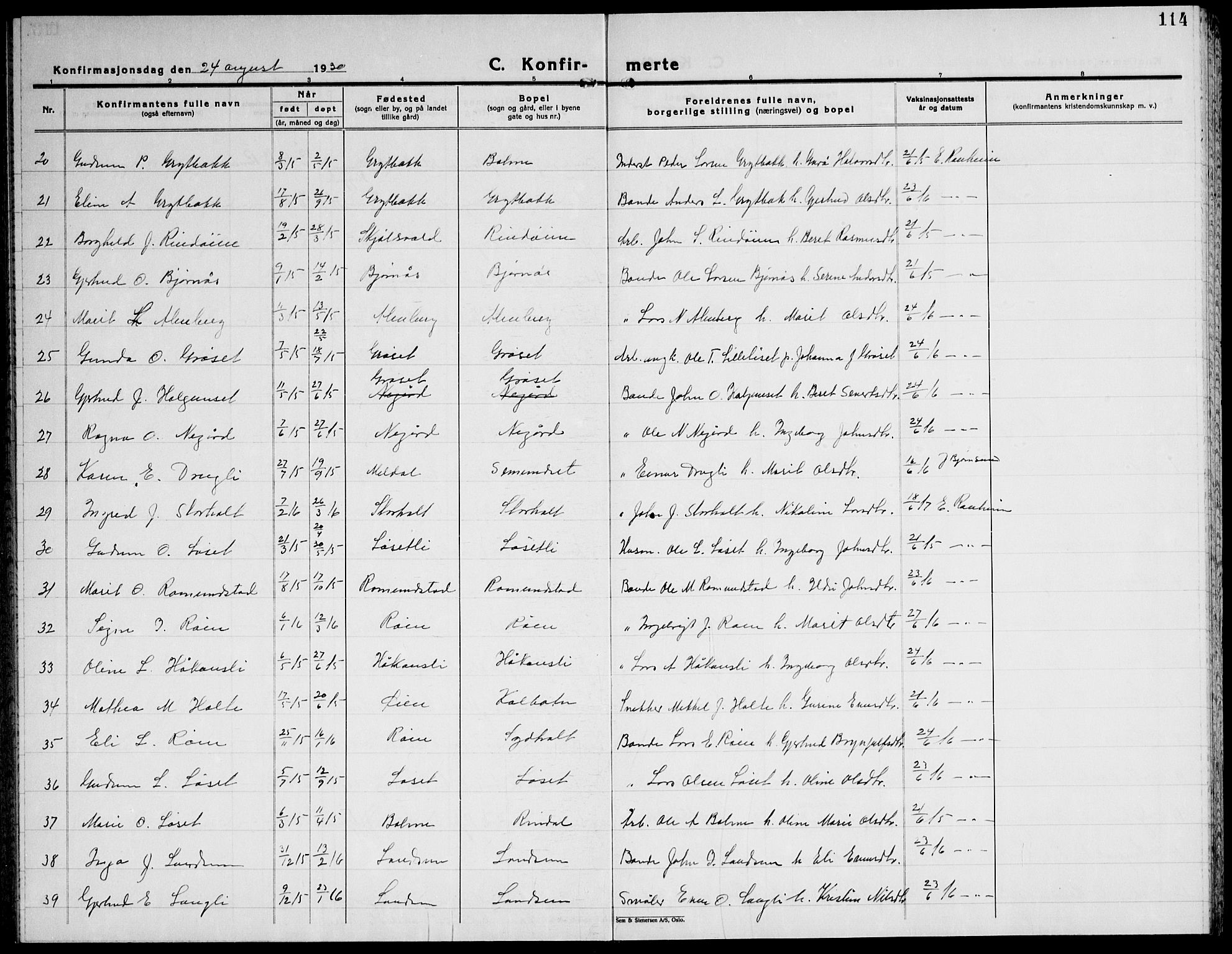 Ministerialprotokoller, klokkerbøker og fødselsregistre - Møre og Romsdal, AV/SAT-A-1454/598/L1080: Parish register (copy) no. 598C05, 1927-1944, p. 114