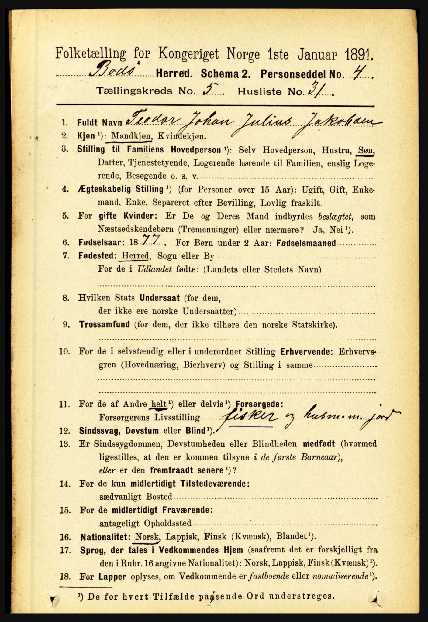 RA, 1891 census for 1843 Bodø, 1891, p. 3353