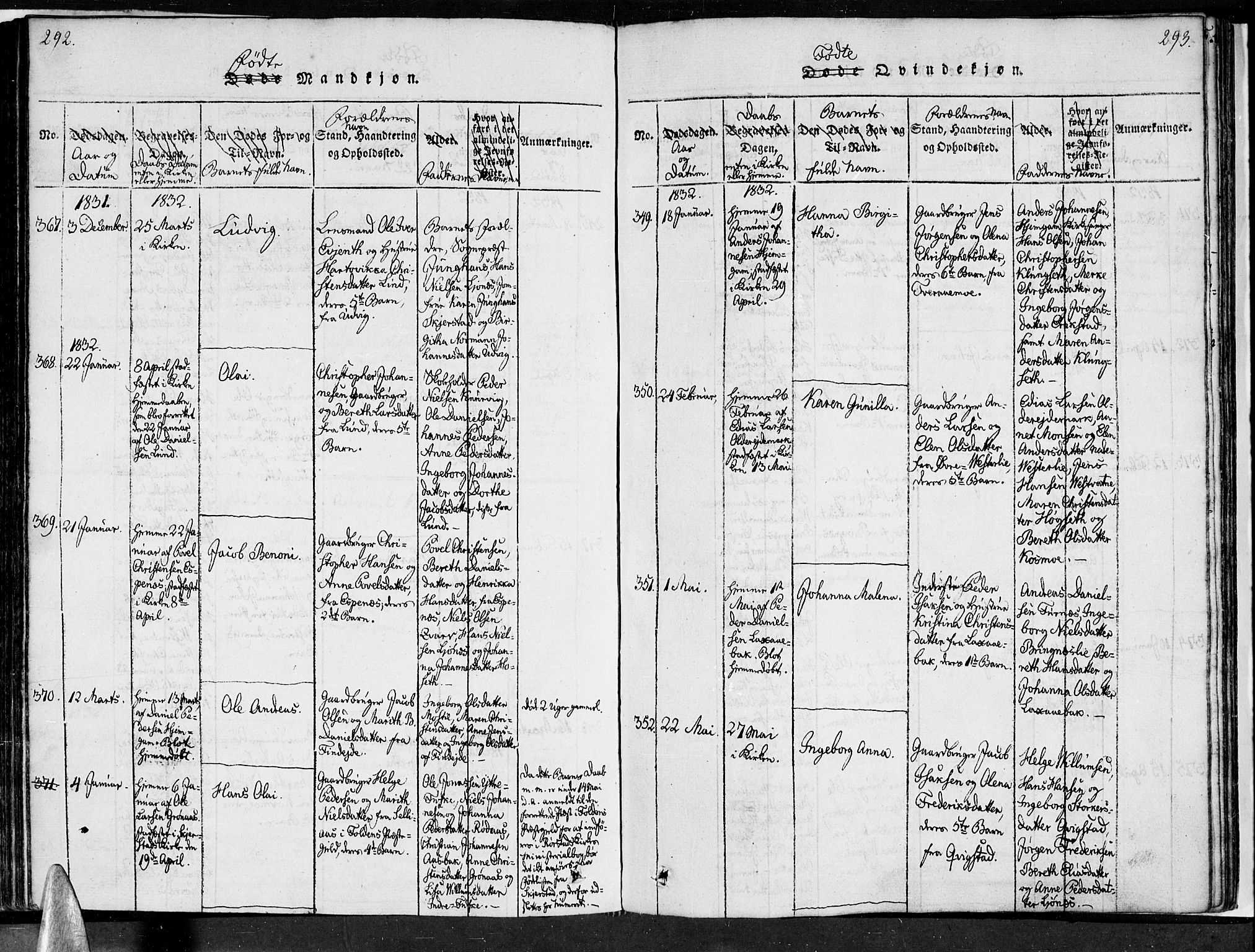 Ministerialprotokoller, klokkerbøker og fødselsregistre - Nordland, SAT/A-1459/852/L0736: Parish register (official) no. 852A06, 1820-1833, p. 292-293