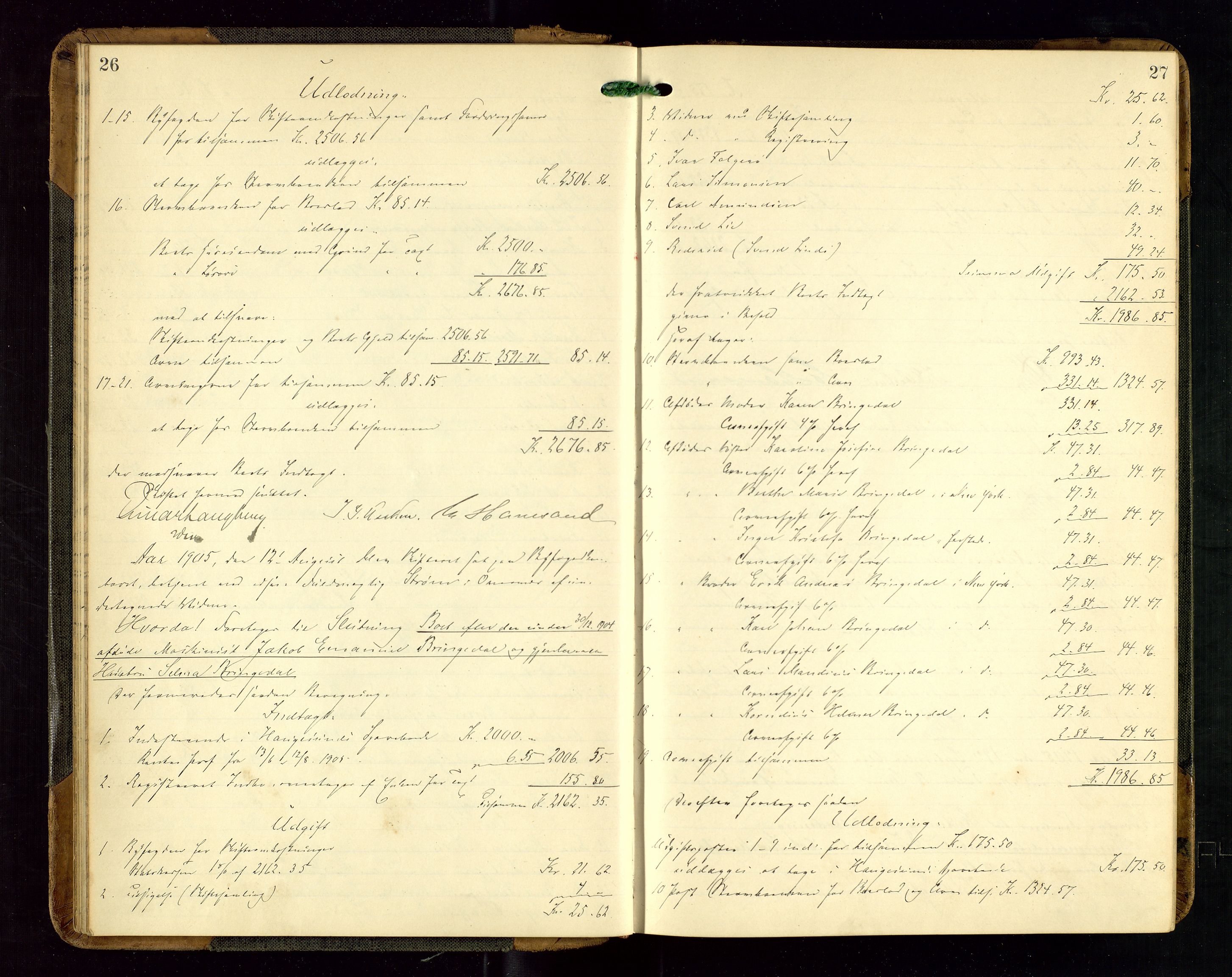 Haugesund tingrett, AV/SAST-A-101415/01/IV/IVD/L0002: Skifteutlodningsprotokoll, med register, 1904-1915, p. 26-27