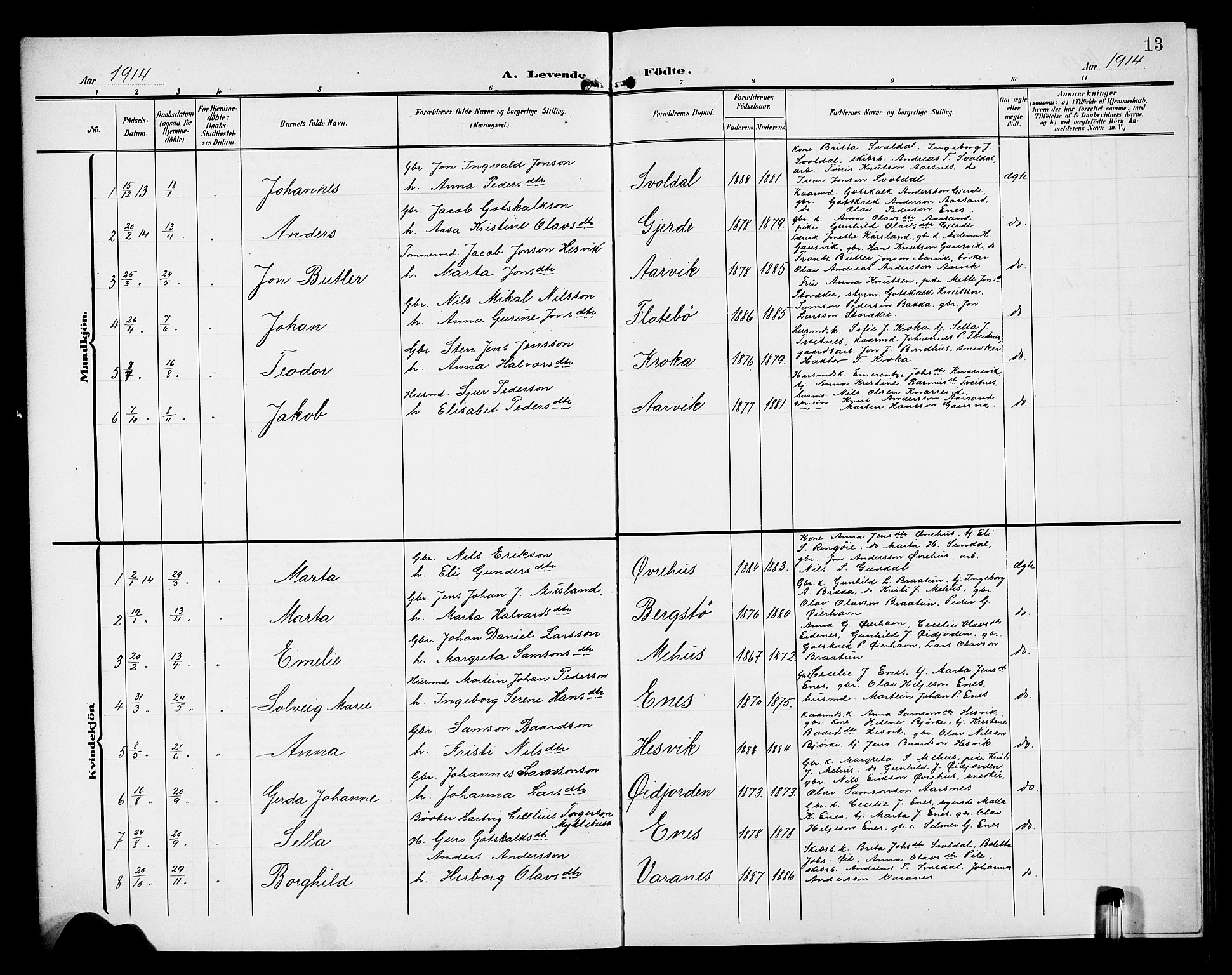 Kvinnherad sokneprestembete, SAB/A-76401/H/Hab: Parish register (copy) no. D 2, 1906-1926, p. 13