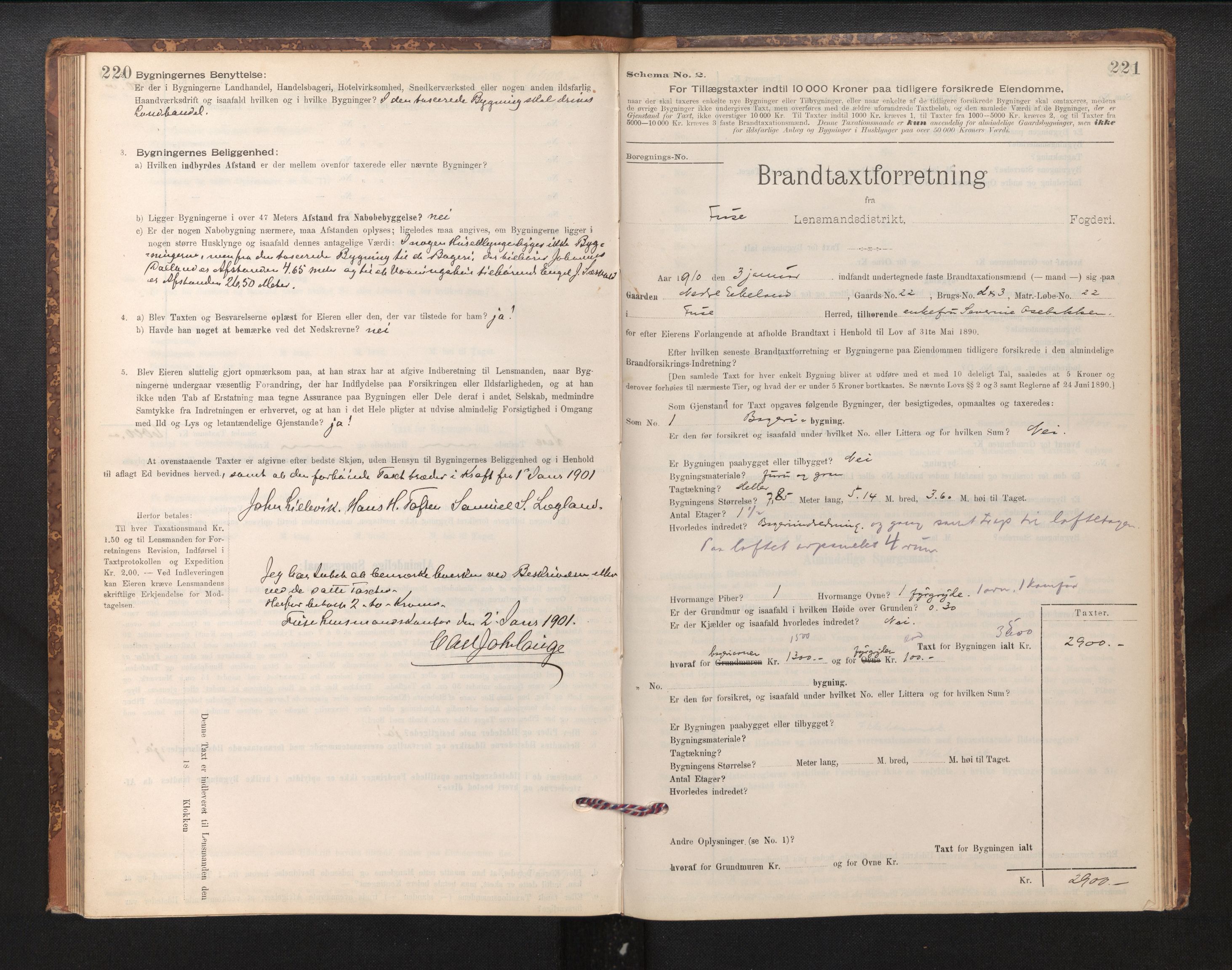 Lensmannen i Fusa, SAB/A-32401/1/0012/L0003: Branntakstprotokoll, skjematakst, 1895-1950, p. 220-221