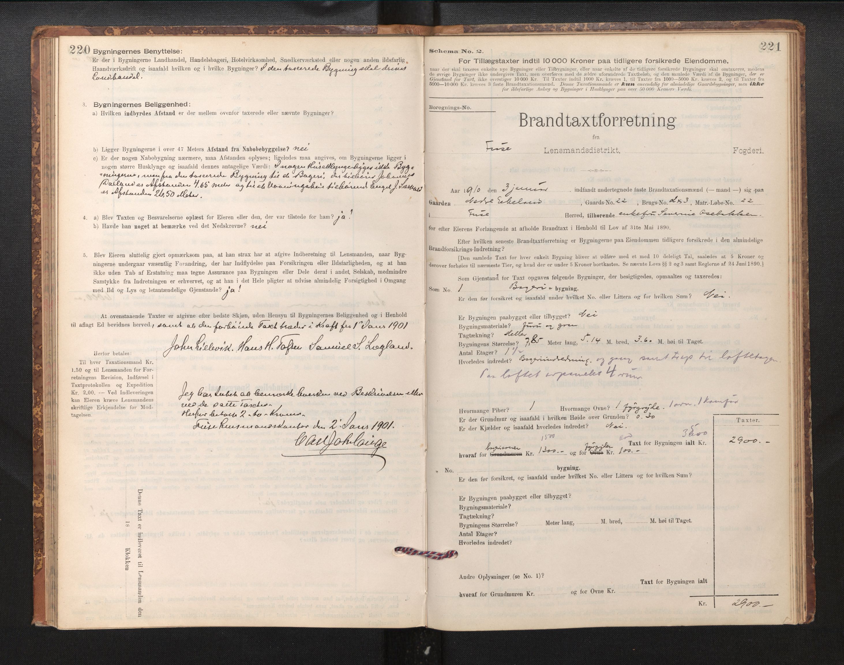 Lensmannen i Fusa, AV/SAB-A-32401/1/0012/L0003: Branntakstprotokoll, skjematakst, 1895-1950, p. 220-221