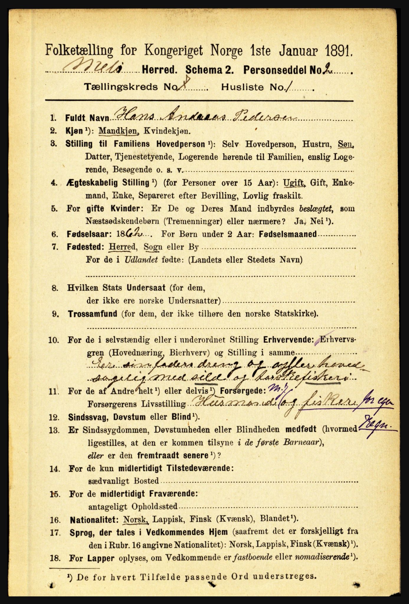 RA, 1891 census for 1837 Meløy, 1891, p. 2862