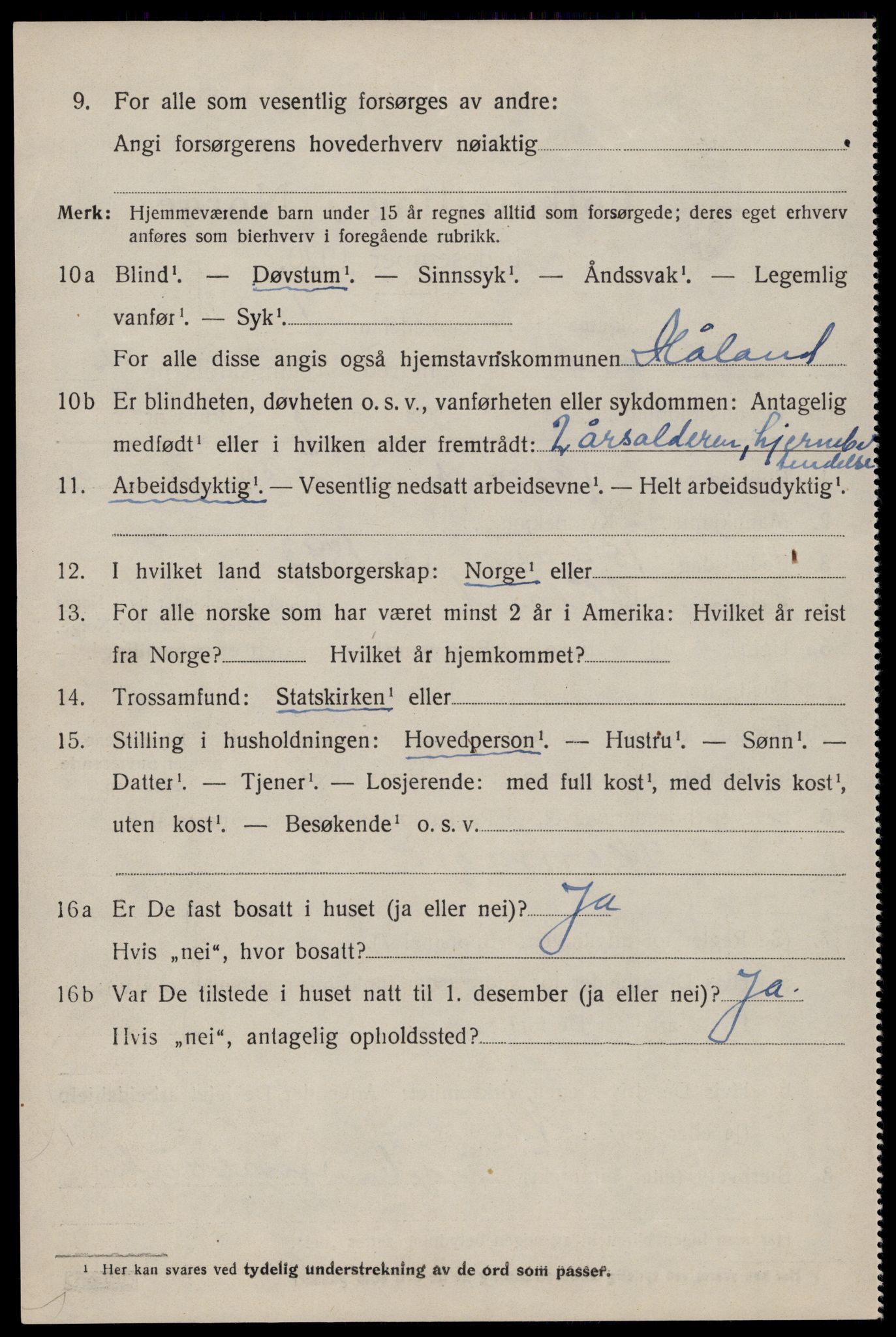 SAST, 1920 census for Håland, 1920, p. 2624