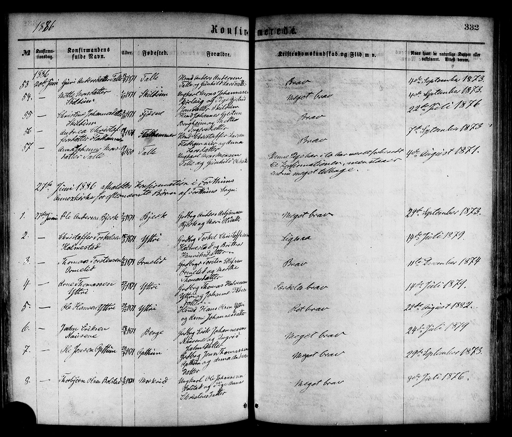 Luster sokneprestembete, AV/SAB-A-81101/H/Haa/Haaa/L0010: Parish register (official) no. A 10, 1871-1886, p. 332