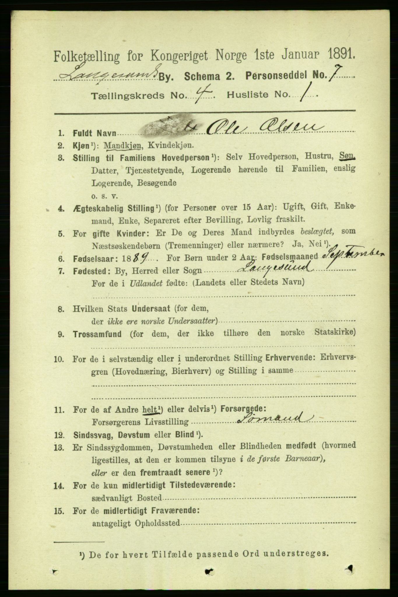 RA, 1891 census for 0802 Langesund, 1891, p. 1159