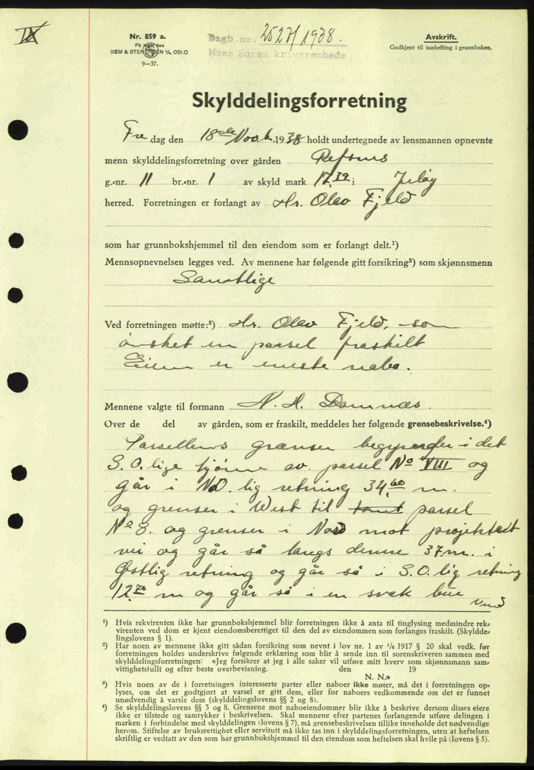 Moss sorenskriveri, SAO/A-10168: Mortgage book no. A5, 1938-1939, Diary no: : 2527/1938