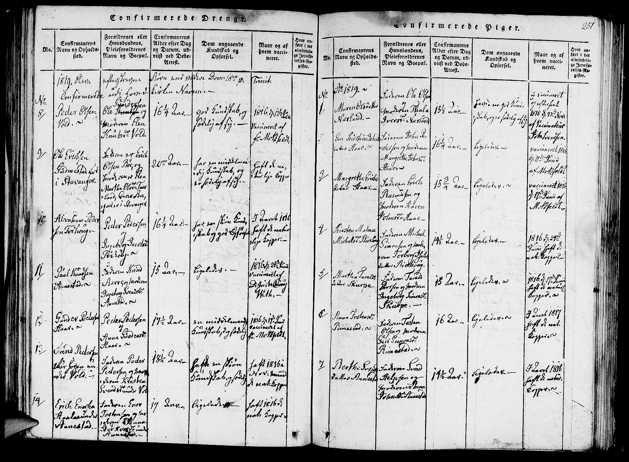 Hå sokneprestkontor, SAST/A-101801/001/30BA/L0003: Parish register (official) no. A 3, 1815-1825, p. 251