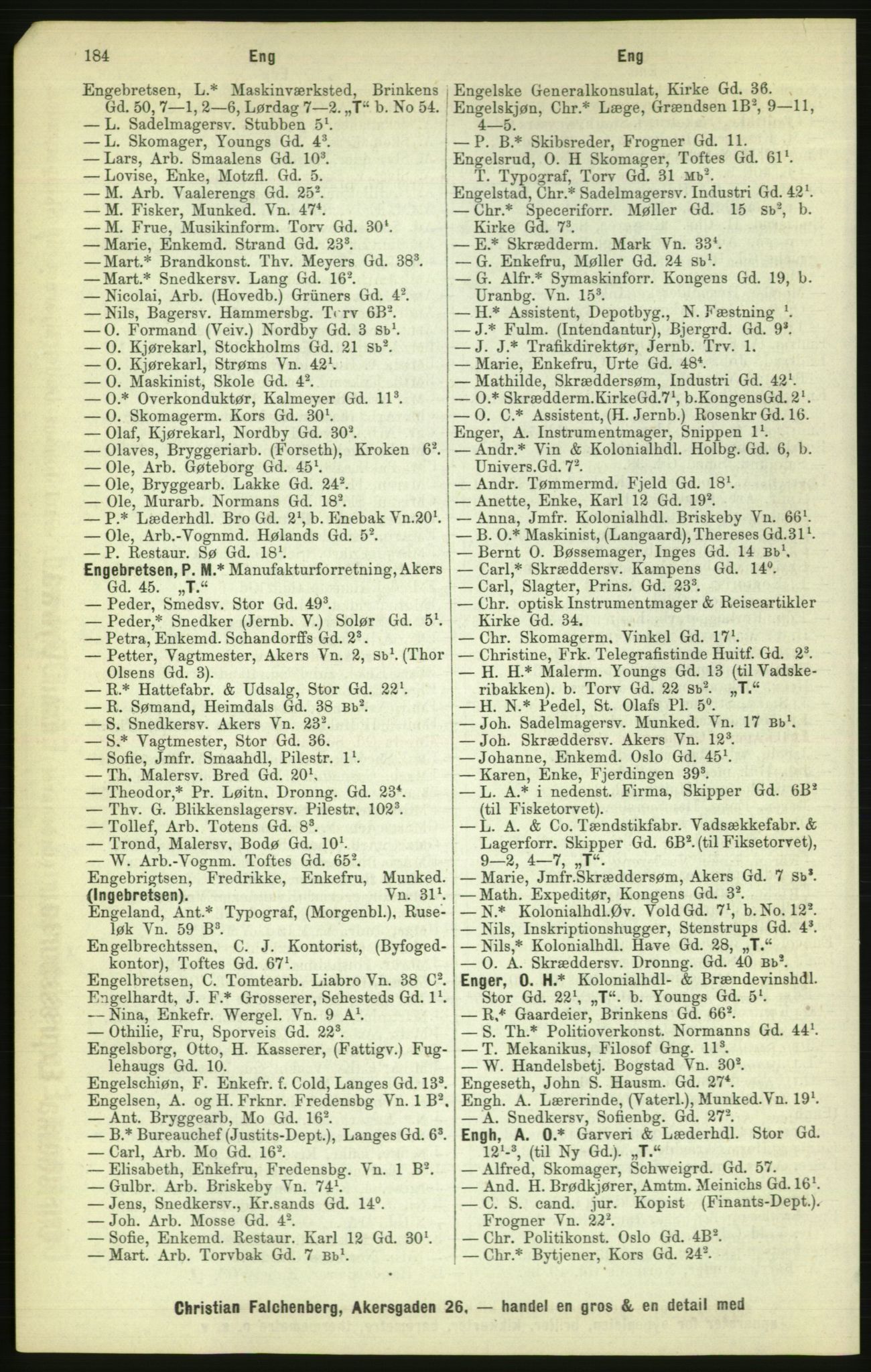 Kristiania/Oslo adressebok, PUBL/-, 1886, p. 184