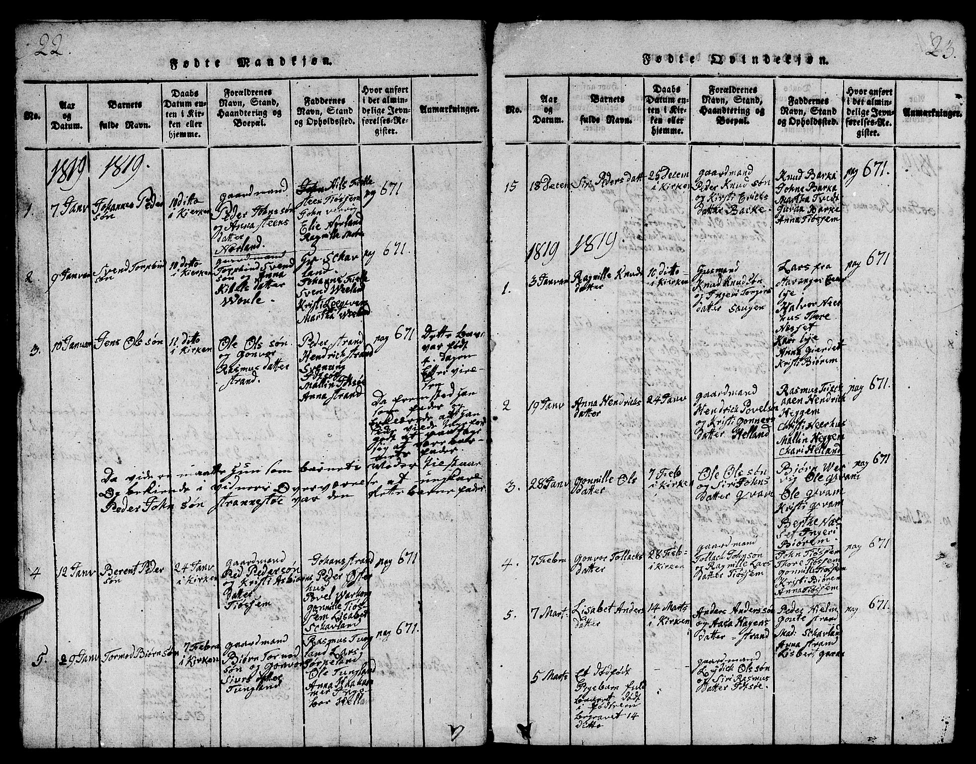 Strand sokneprestkontor, SAST/A-101828/H/Ha/Hab/L0001: Parish register (copy) no. B 1, 1816-1854, p. 22-23