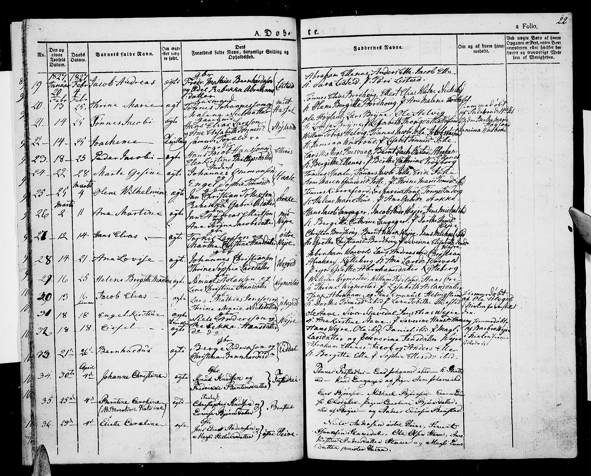 Lista sokneprestkontor, SAK/1111-0027/F/Fa/L0008: Parish register (official) no. A 8, 1823-1835, p. 22
