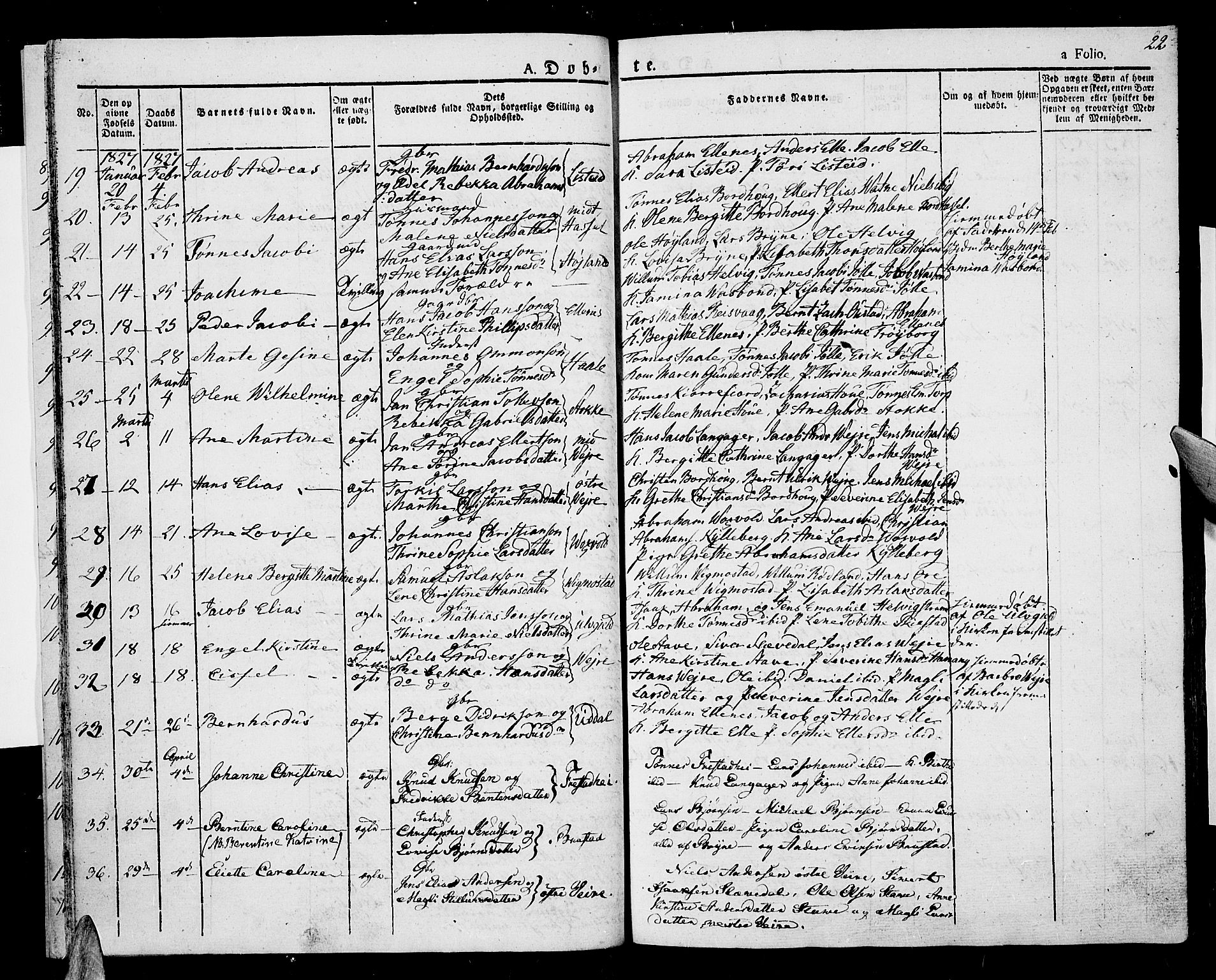 Lista sokneprestkontor, AV/SAK-1111-0027/F/Fa/L0008: Parish register (official) no. A 8, 1823-1835, p. 22