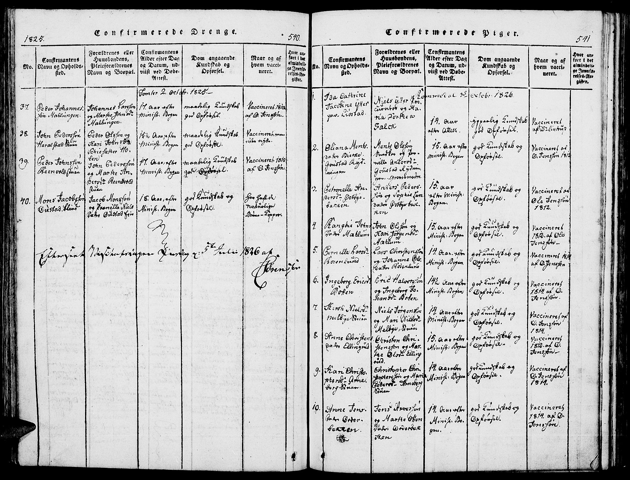 Romedal prestekontor, SAH/PREST-004/K/L0002: Parish register (official) no. 2, 1814-1828, p. 540-541