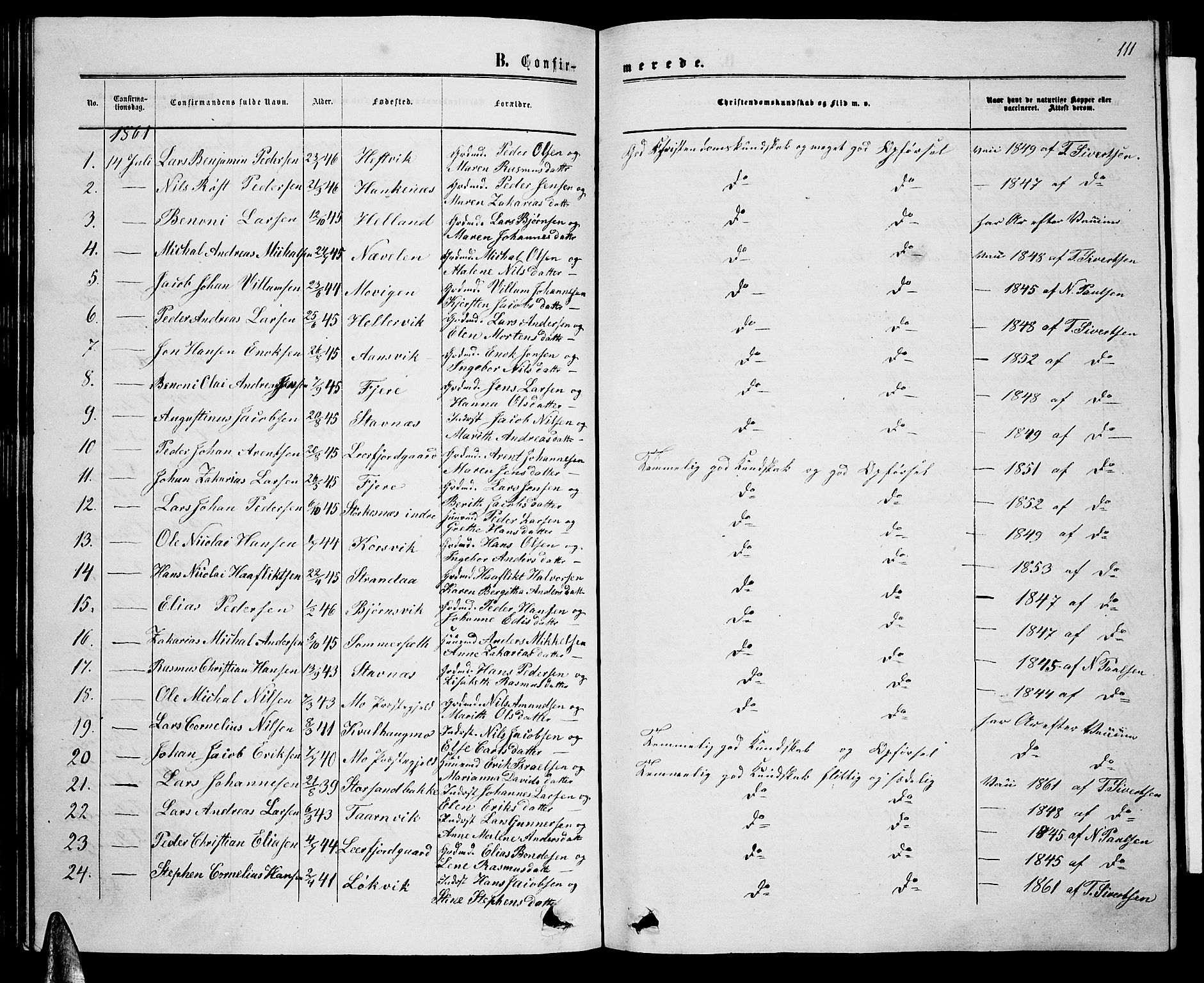 Ministerialprotokoller, klokkerbøker og fødselsregistre - Nordland, AV/SAT-A-1459/853/L0775: Parish register (copy) no. 853C03, 1859-1877, p. 111