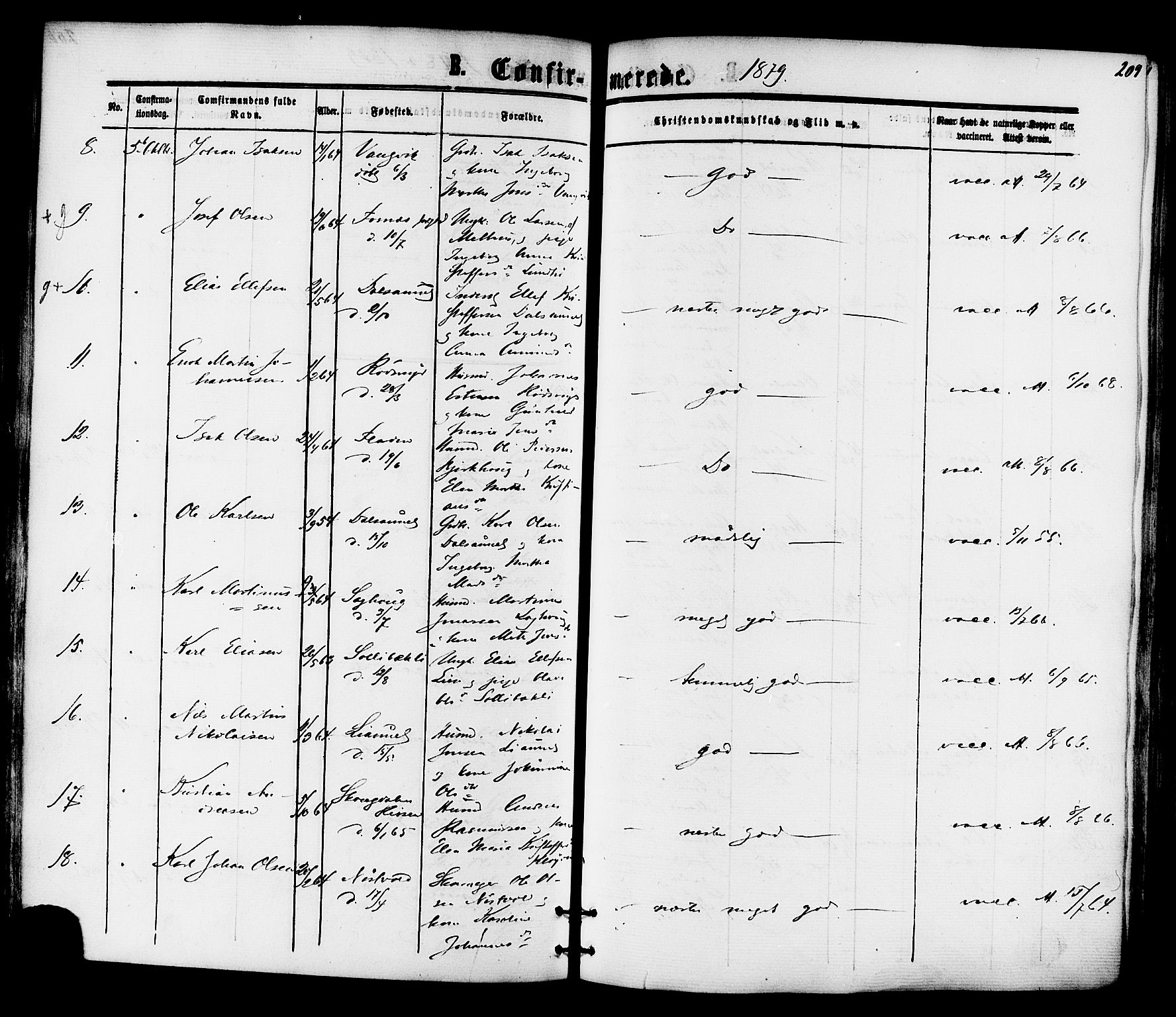 Ministerialprotokoller, klokkerbøker og fødselsregistre - Nord-Trøndelag, AV/SAT-A-1458/701/L0009: Parish register (official) no. 701A09 /1, 1864-1882, p. 209