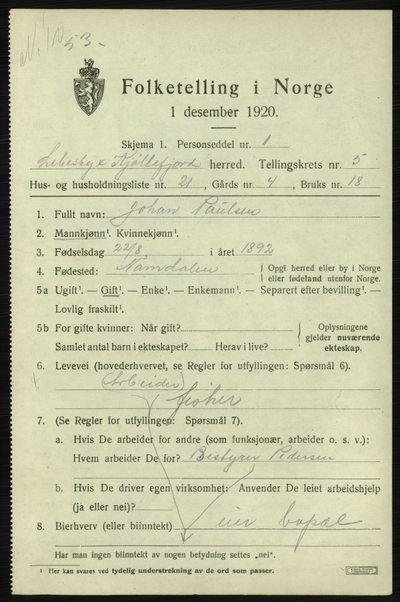 SATØ, 1920 census for Lebesby, 1920, p. 2617